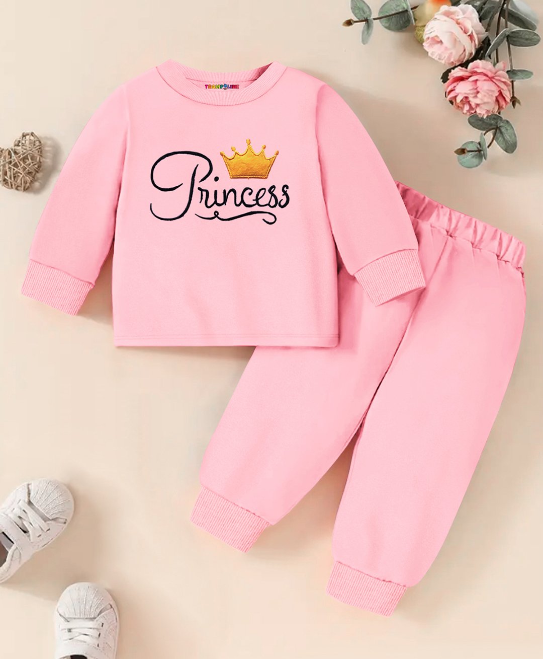 Trampoline Full Sleeves Princess Printed Sweatshirt & Pajama Set - Light Pink-image-4