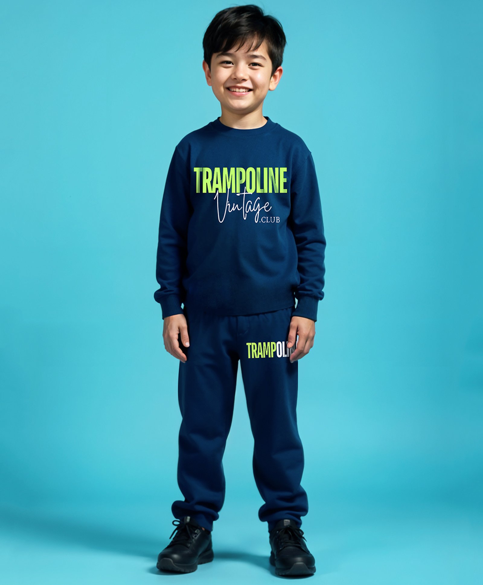 Trampoline Full Sleeves Typography Printed Tee & Coordinating Track Pant Set - Blue-image-4