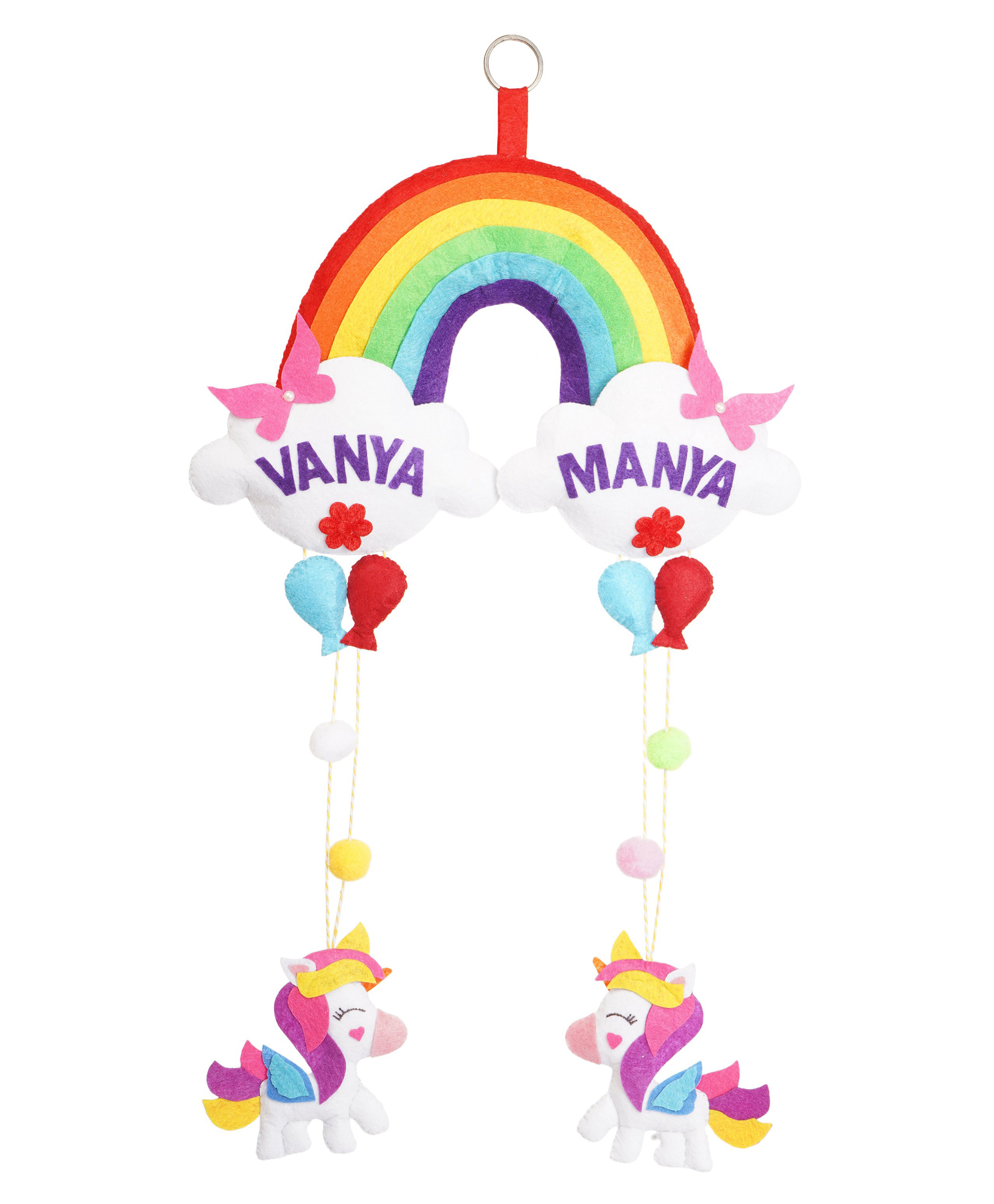 Lill Pumpkins Rainbow Unicorn Theme Personalised Felt Name Alphabet Hanging for Twin Kids Name Plaque - Multi color-image-18
