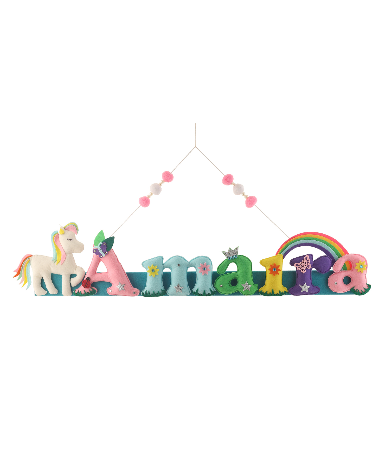 Lill Pumpkins Rainbow Pastel Unicorn Theme Personalized Felt Name Alphabet Hanging for Kids Name Plaque - Pink-image-17