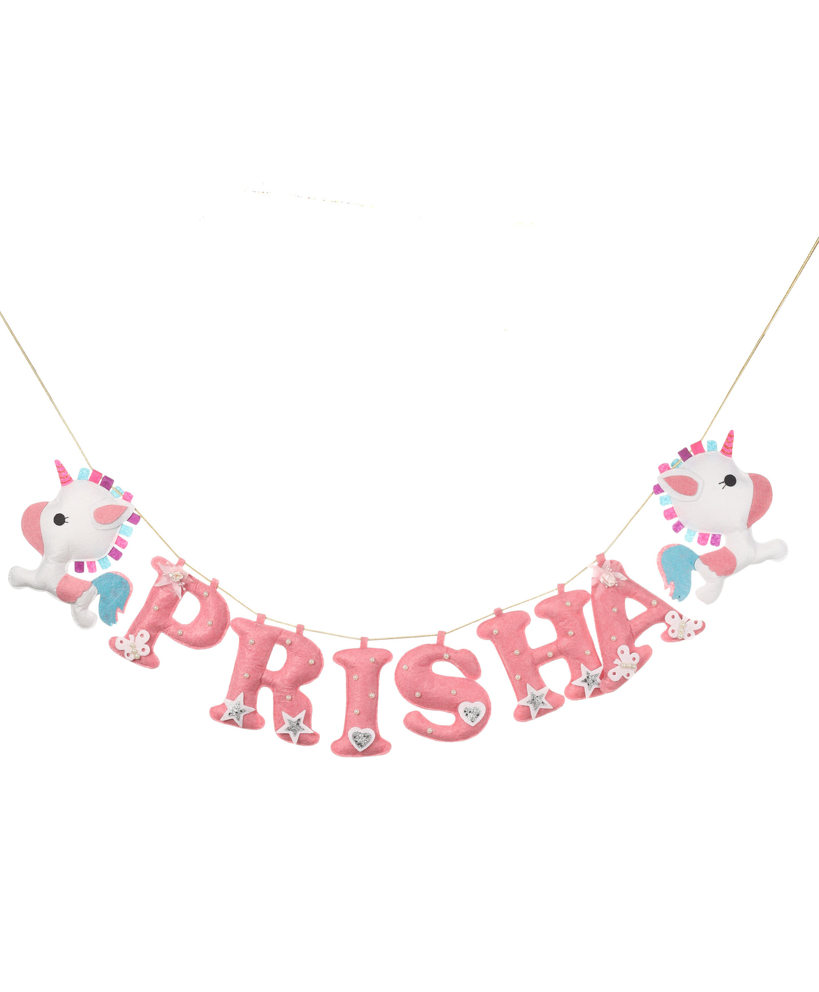lill pumpkins unicorn theme personalized felt name alphabet bunting garland hanging for kids name plaque- pink