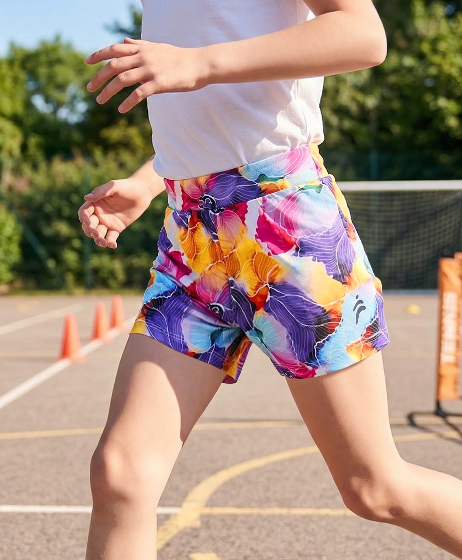 Pine Active Knit Above Knee Length Super Stretch Athletic Shorts with Abstract Print - Multicolor-picture-14