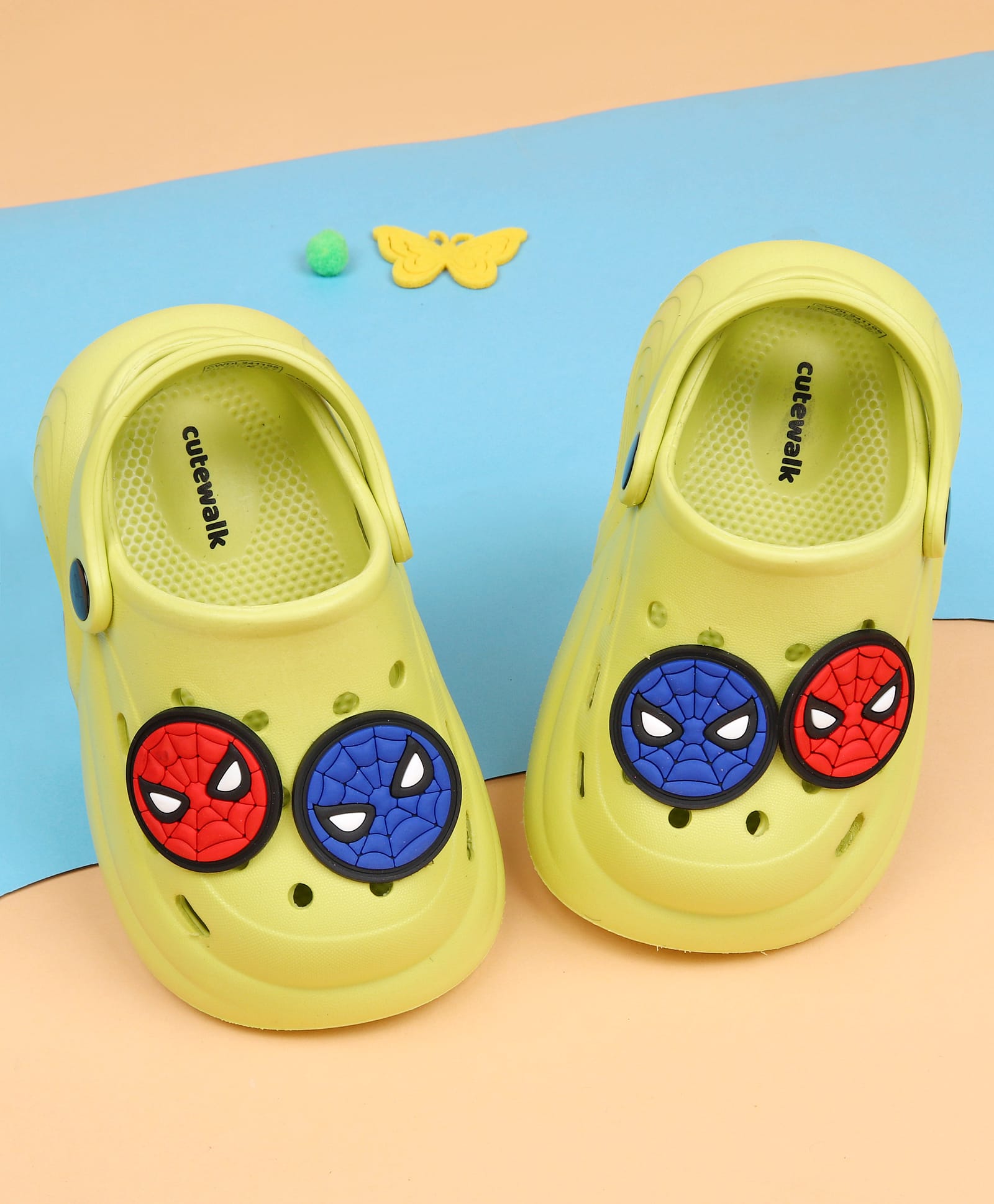Cute Walk by Babyhug Marvel Back Strap Closure Clogs With Spider-Man Applique - Lime Green-image-6