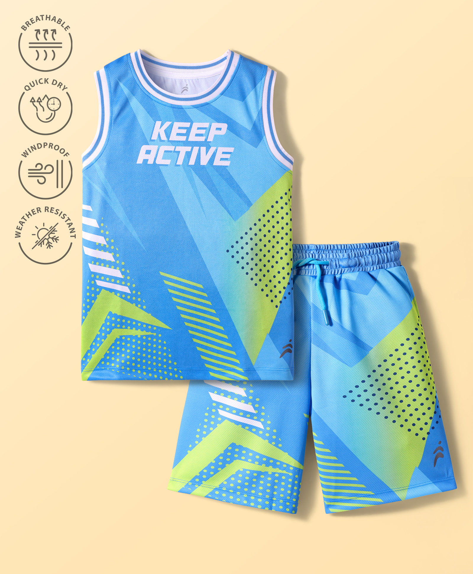 Pine Active Knit Sleeveless Printed Basketball T-Shirt & Shorts Set - Blue