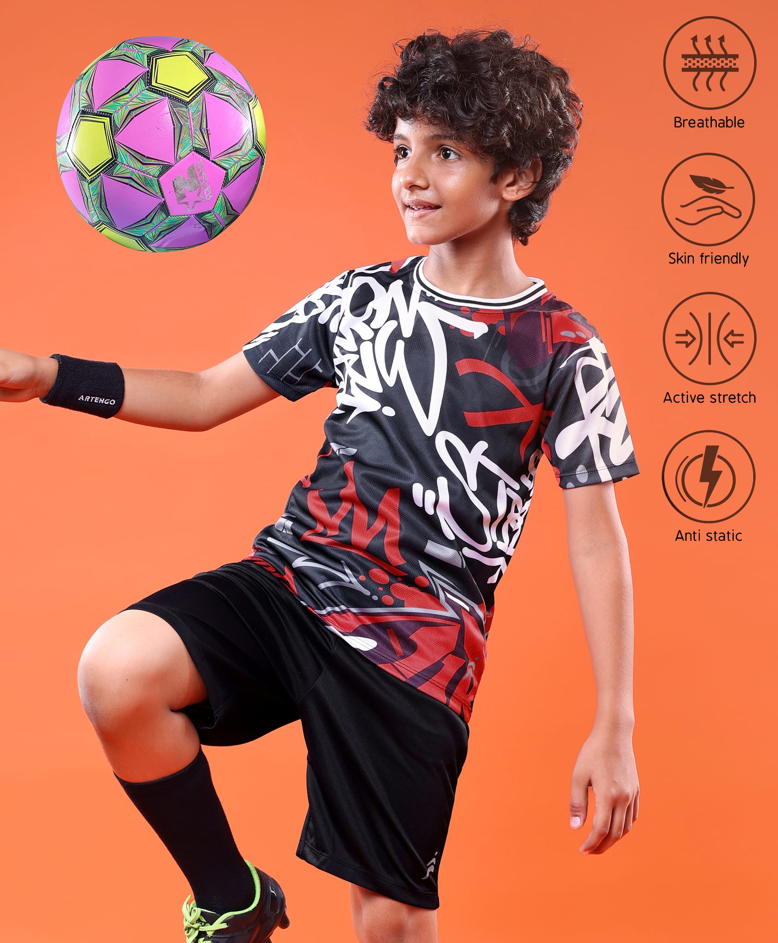 Pine Active Knit Half Sleeves Printed T-Shirt & Shorts - Black-picture-15
