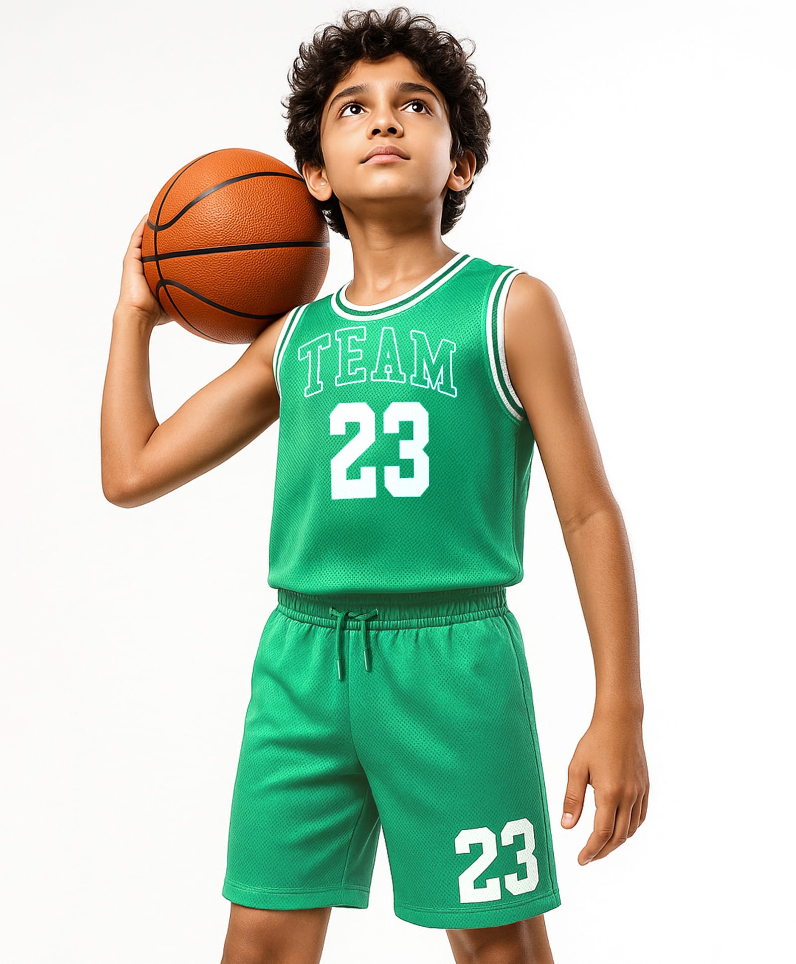 Pine Active Knit Sleeveless Number Printed Basketball T-Shirt & Shorts Set - Green-picture-35