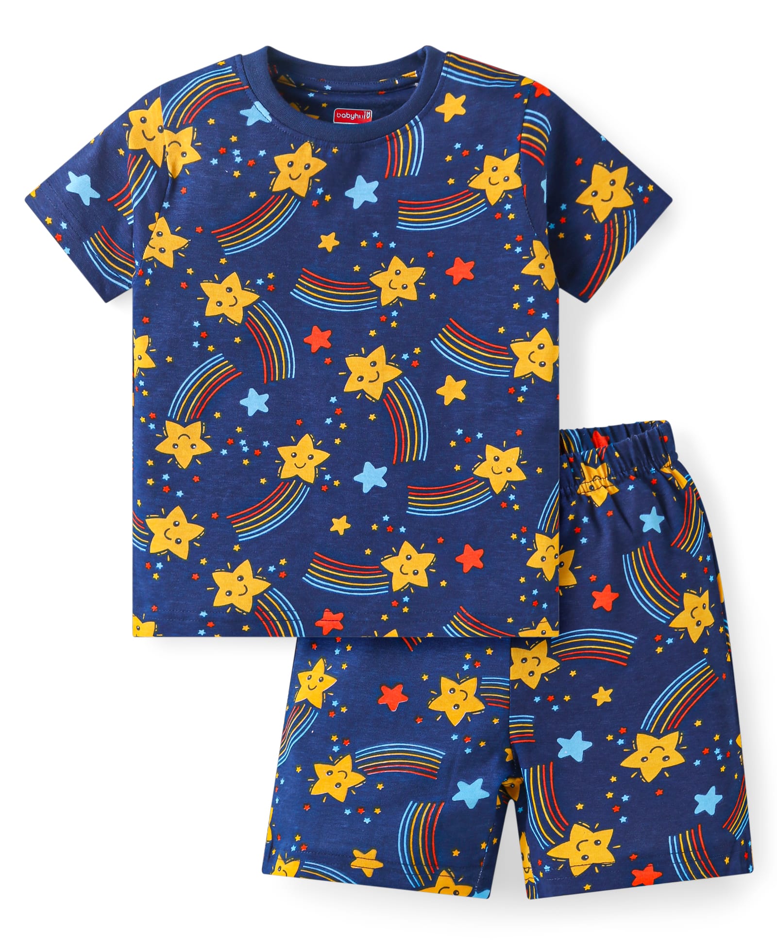 Babyhug Cotton Knit Half Sleeves Shorts Night Suit with Stars Print - Navy Blue-picture-25