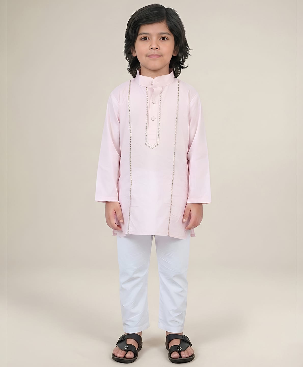 Polka Tots Cotton Full Sleeves Lace Embellished Kurta Pyjama Set - Light Pink-image-25