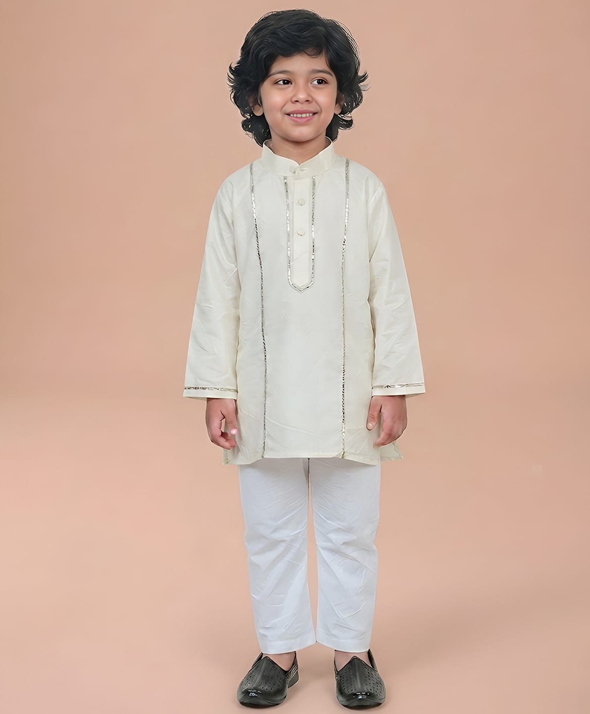 Polka Tots Cotton Full Sleeves Lace Embellished Kurta Pyjama Set - Yellow-image-38