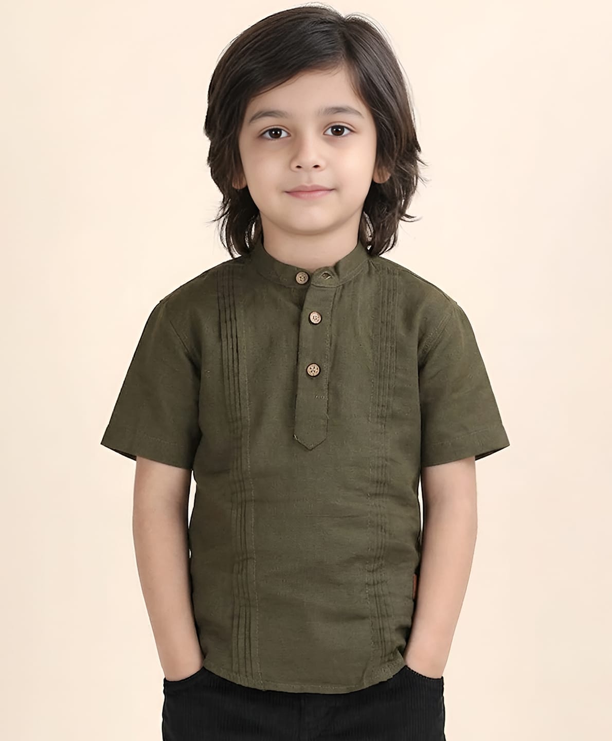Polka Tots Cotton Half Sleeves Solid Kurta - Green-picture-31