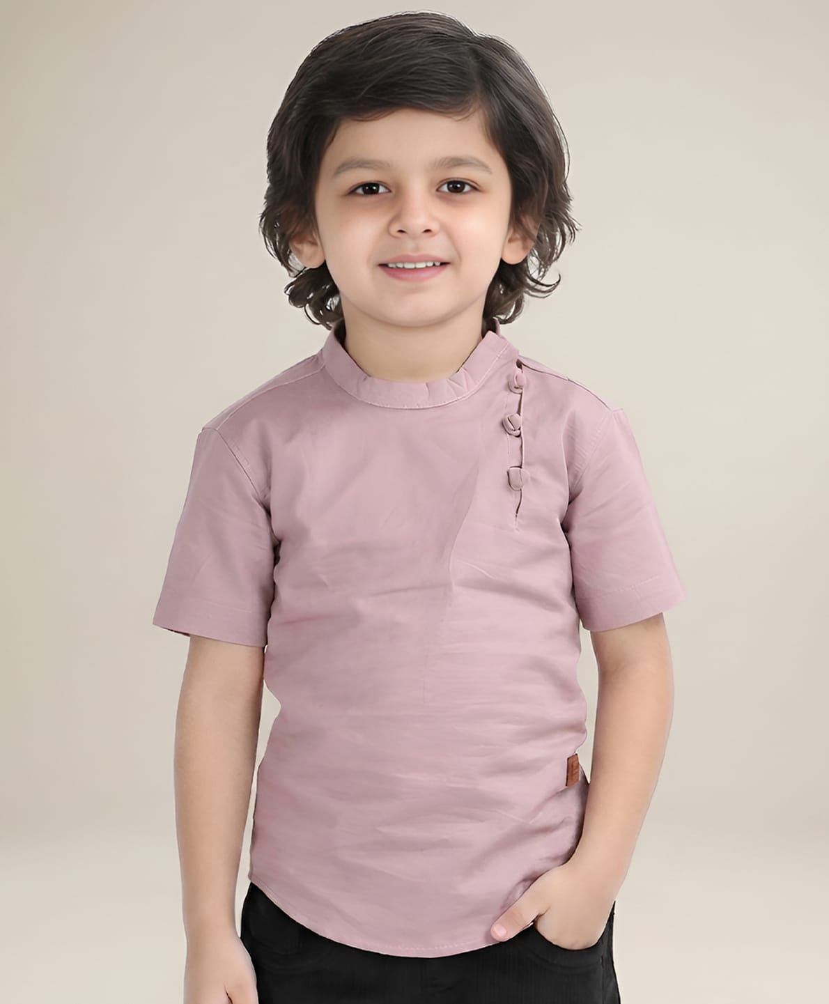 Polka Tots Cotton Half Sleeves Solid Kurta - Pink-picture-34