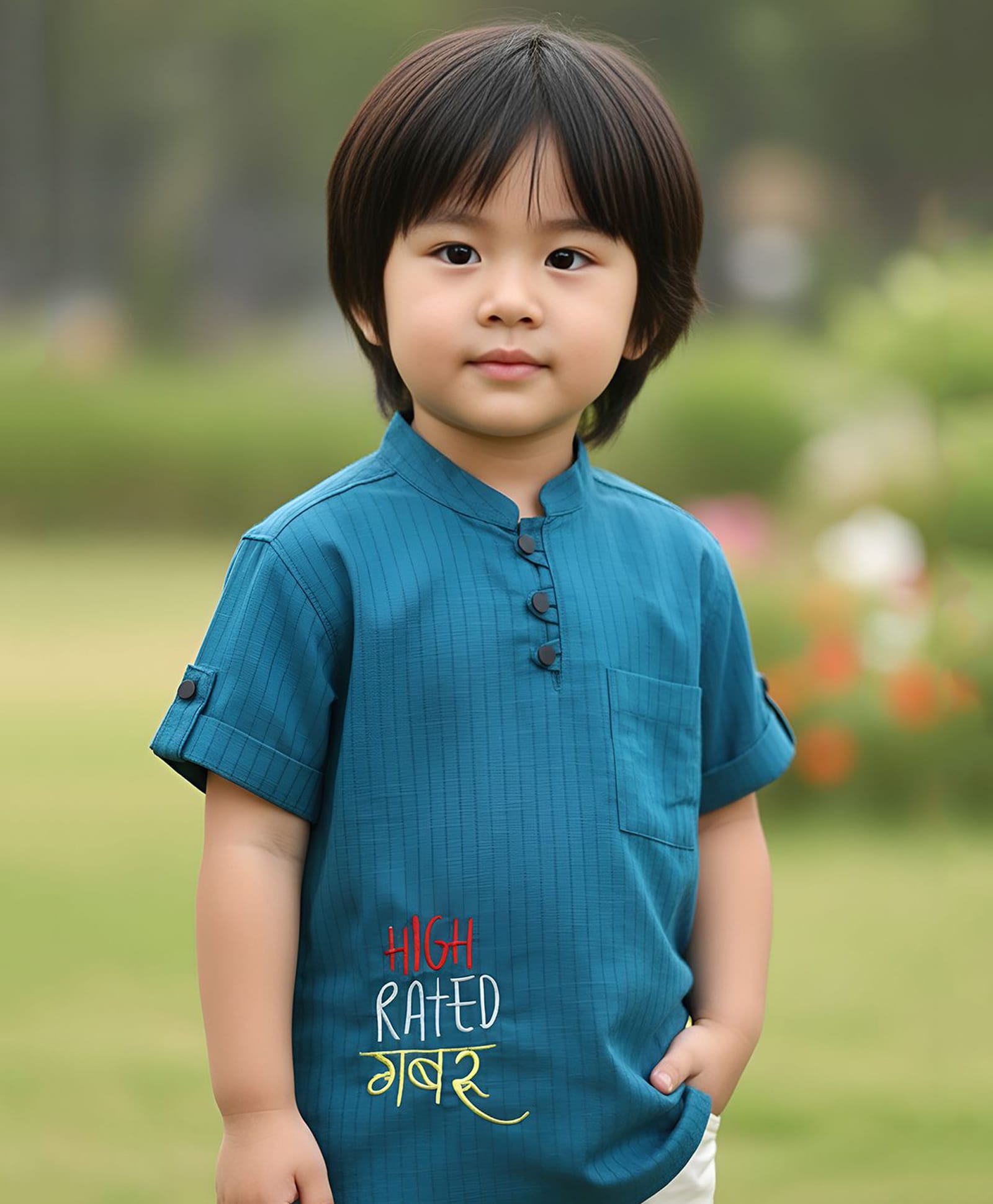 Polka Tots Cotton Half Sleeves High Rated Gabru Text Embroidered & Striped Kurta - Denim Blue-picture-29