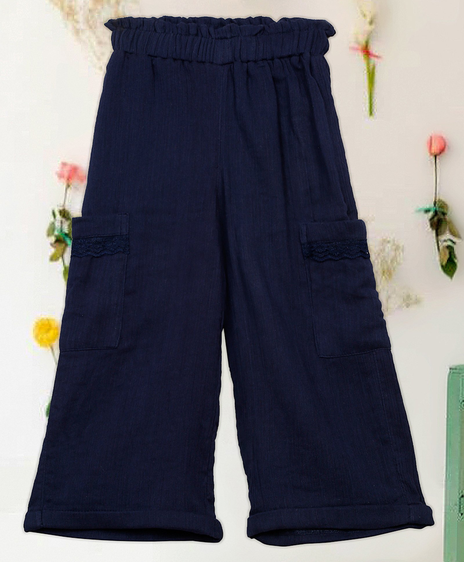 Saka Designs By Sapna Floral Embroidered Pant - Navy Blue-picture-16