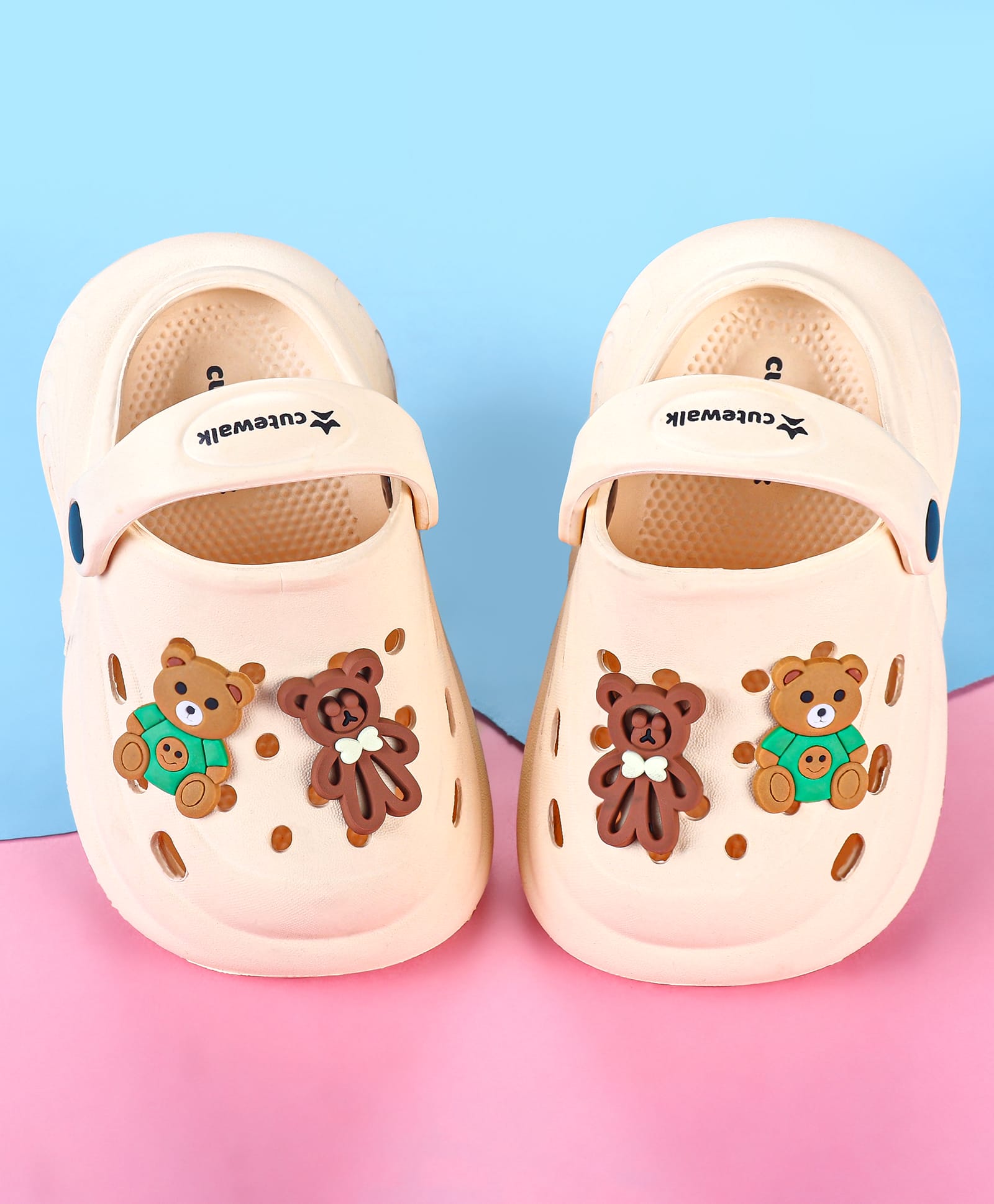 Cute Walk by Babyhug Back Strap Closure Clogs with Bear Applique - Off White-image-38