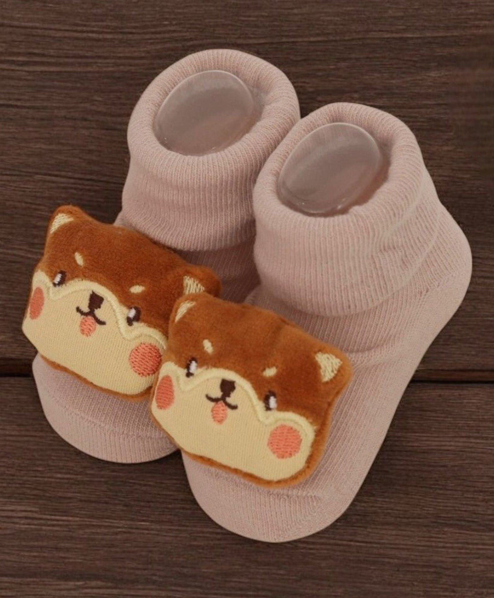 Yellow Bee Cotton Bear Applique Detailed Socks - Beige-image-42
