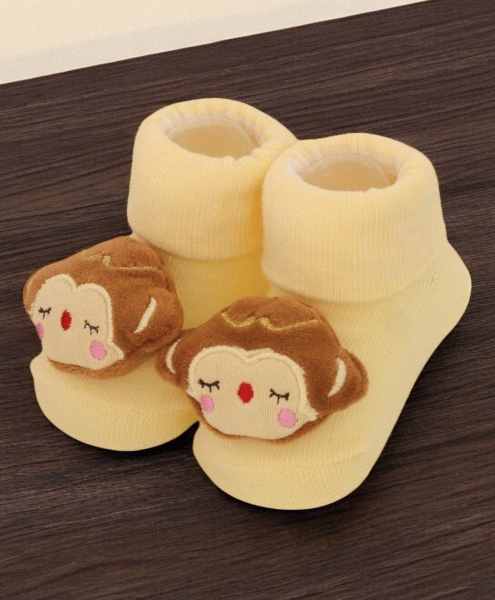 Yellow Bee Cotton Monkey Applique Detailed Socks - Yellow-image-30