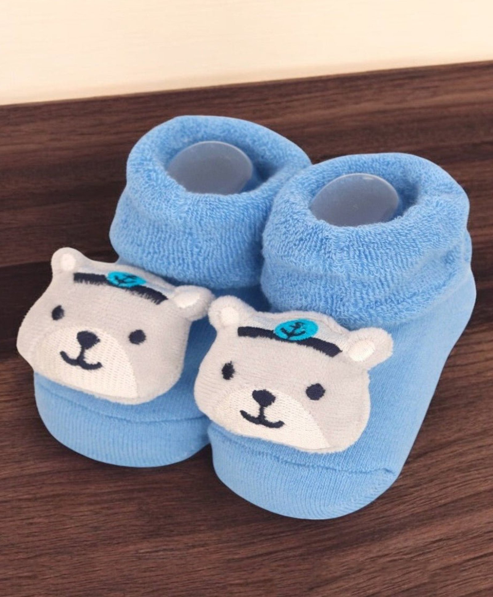 Yellow Bee Cotton Bear 3D Applique Detailed Socks - Light Blue-image-6