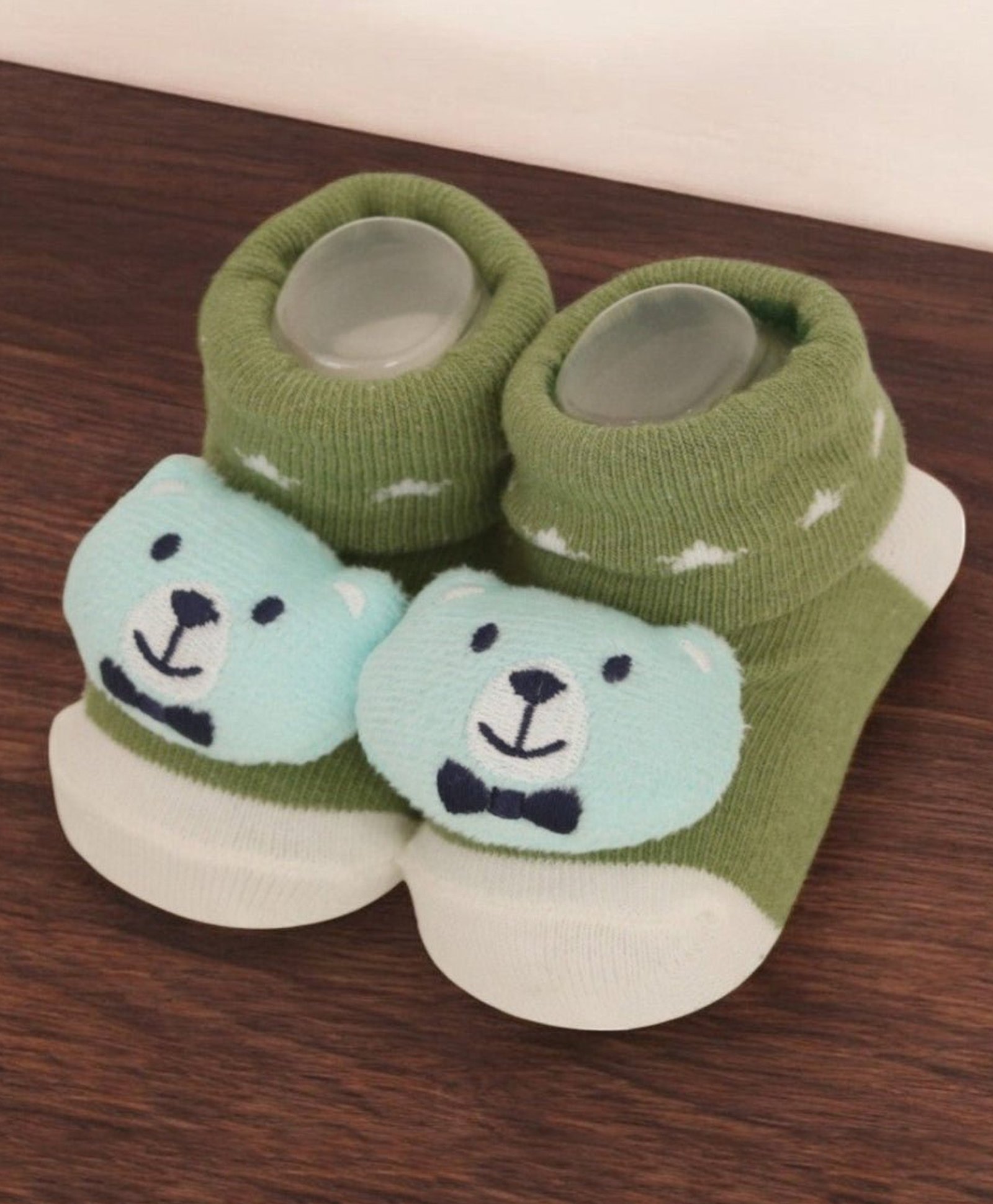 Yellow Bee Cotton Bear 3D Applique Detailed Socks - Green-image-35