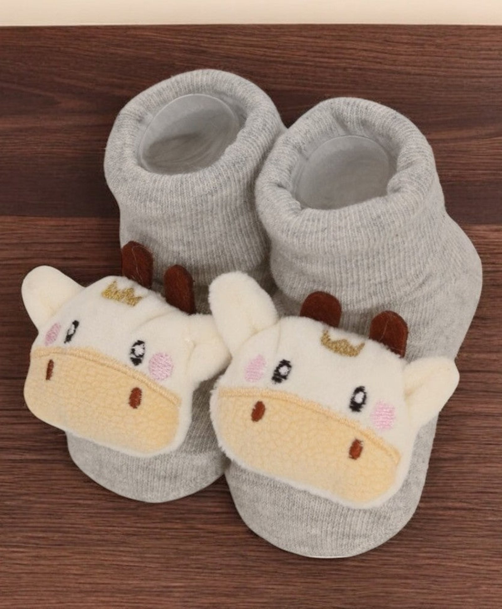 Yellow Bee Cotton Cow 3D Applique Detailed Socks - Grey-image-20