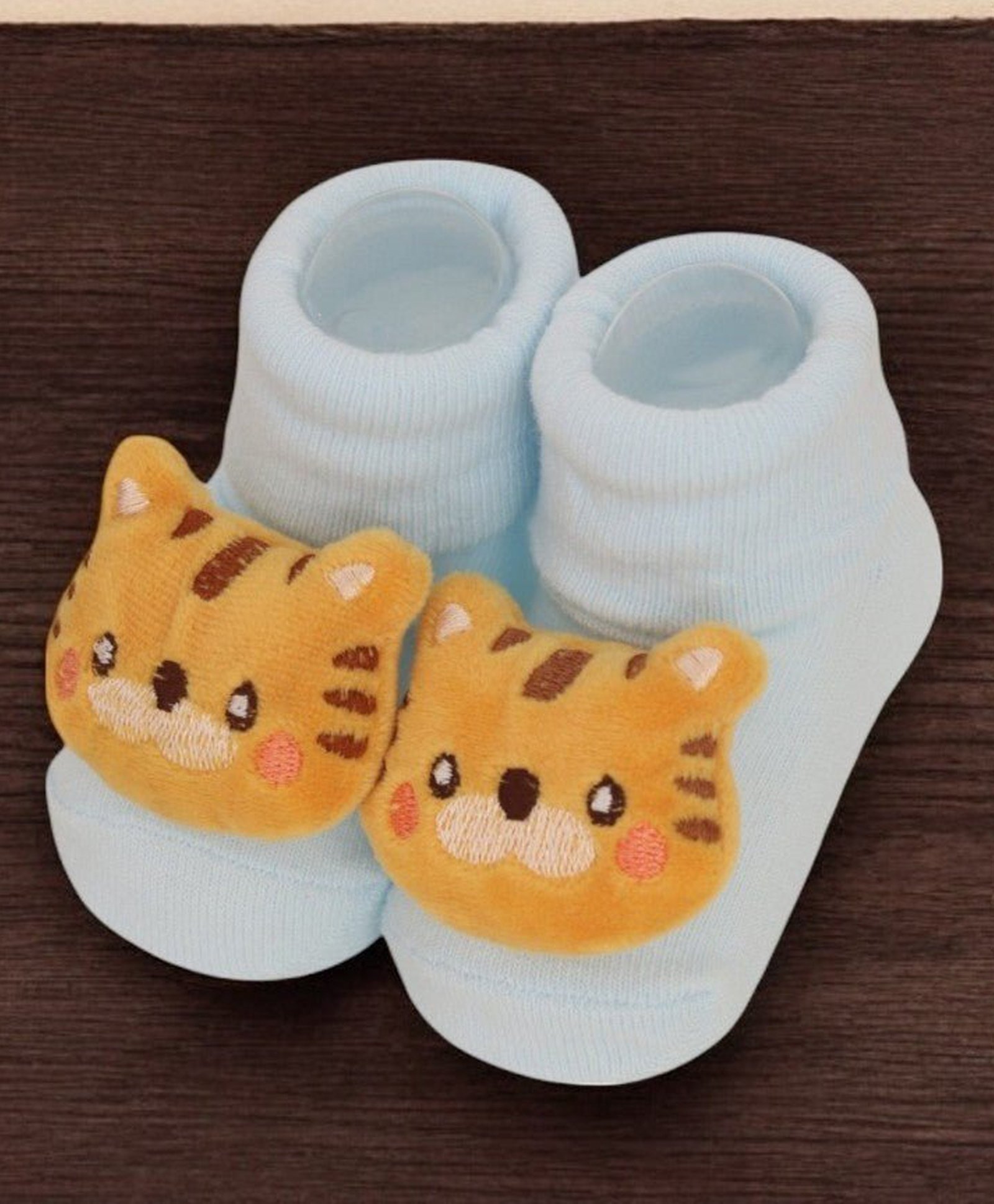 Yellow Bee Cotton Tiger Applique Solid Socks - Light Blue-picture-8