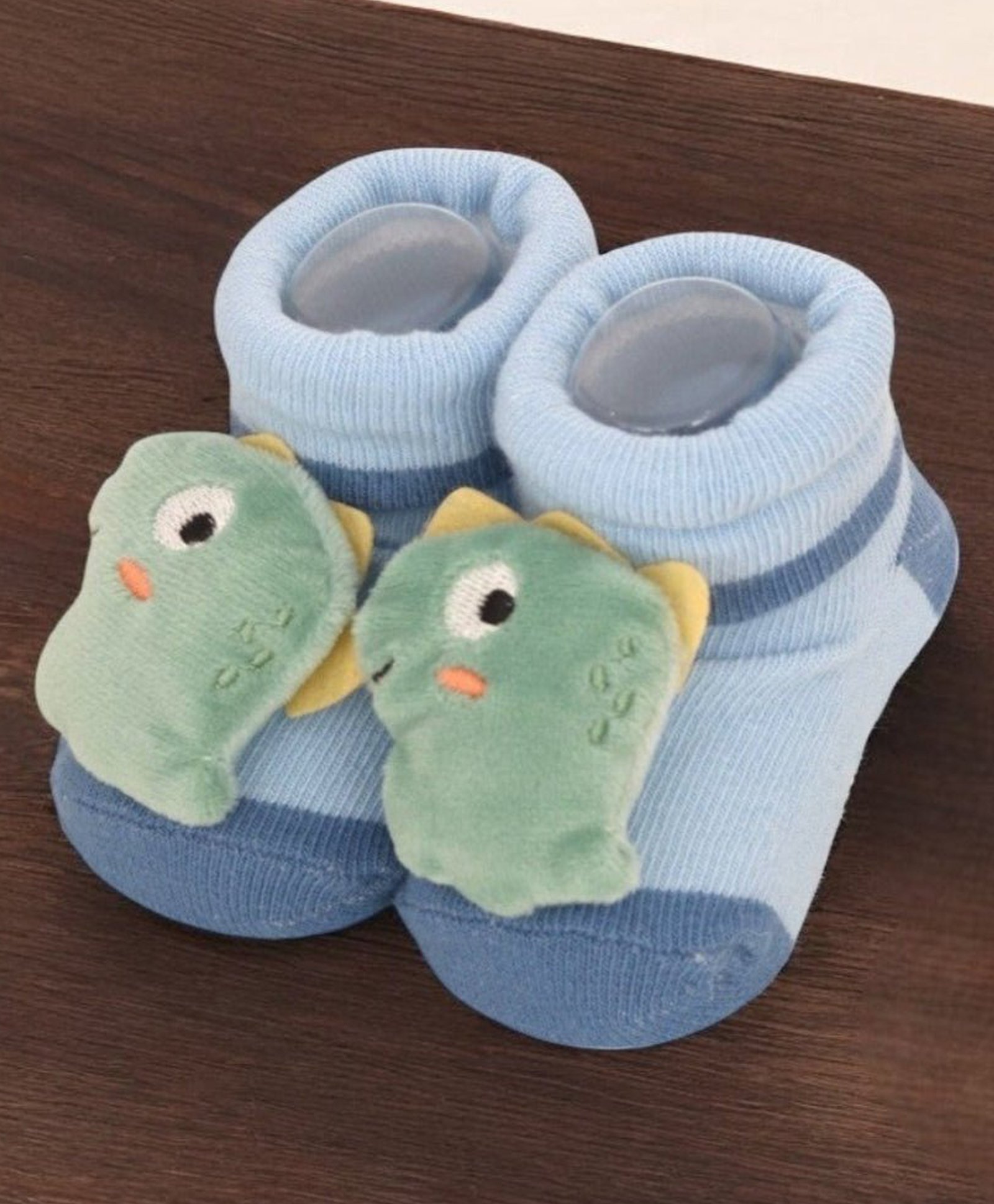 Yellow Bee Cotton Dinosaur Face Applique Colour Blocked Socks - Blue-image-24