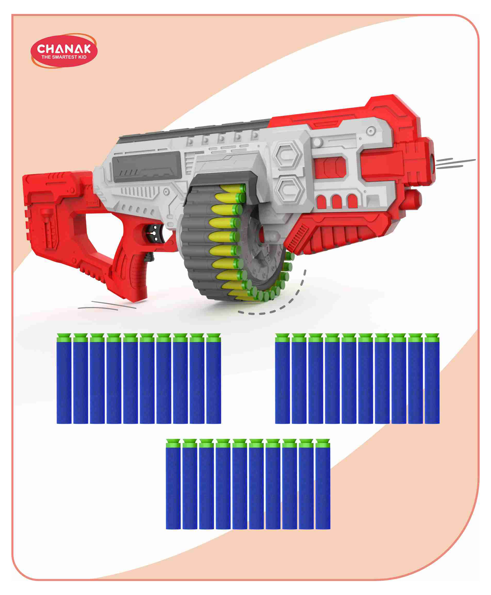 Aditi Toys Street Viper Big Blaster Motorized Dart Gun Toy Including 30 Soft Foam Bullet Darts, 60-Foot Firing Range, Rechargeable Electric Battery Design with High Capacity Magazine For Boys Girls, Above 5+ Age(Red-Grey)