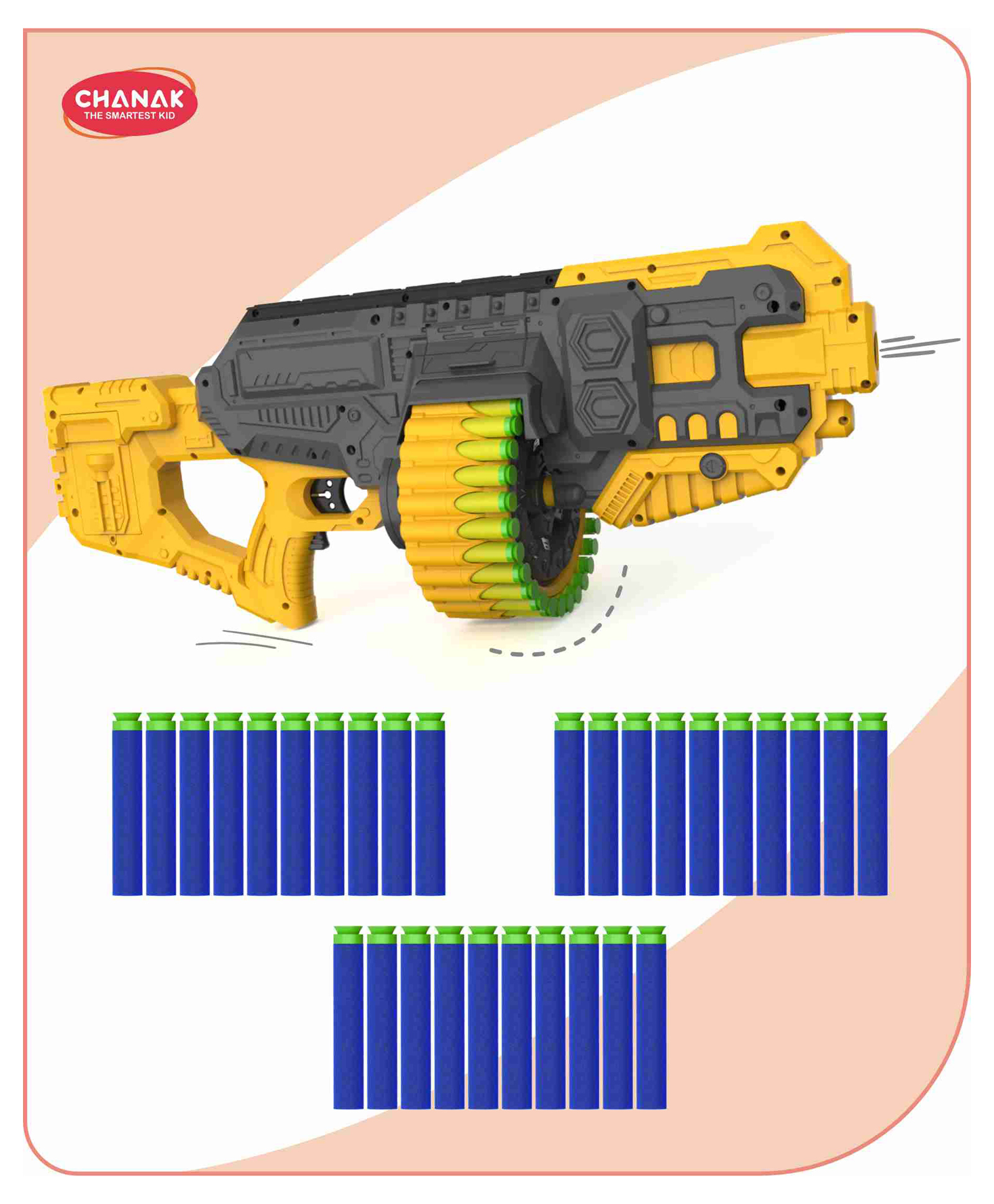 Aditi Toys Street Viper Big Blaster Motorized Dart Gun Toy Including 30 Soft Foam Bullet Darts, 60-Foot Firing Range, Rechargeable Electric Battery Design with High Capacity Magazine For Boys Girls, Above 5+ Age(Yellow-Grey)-image-39