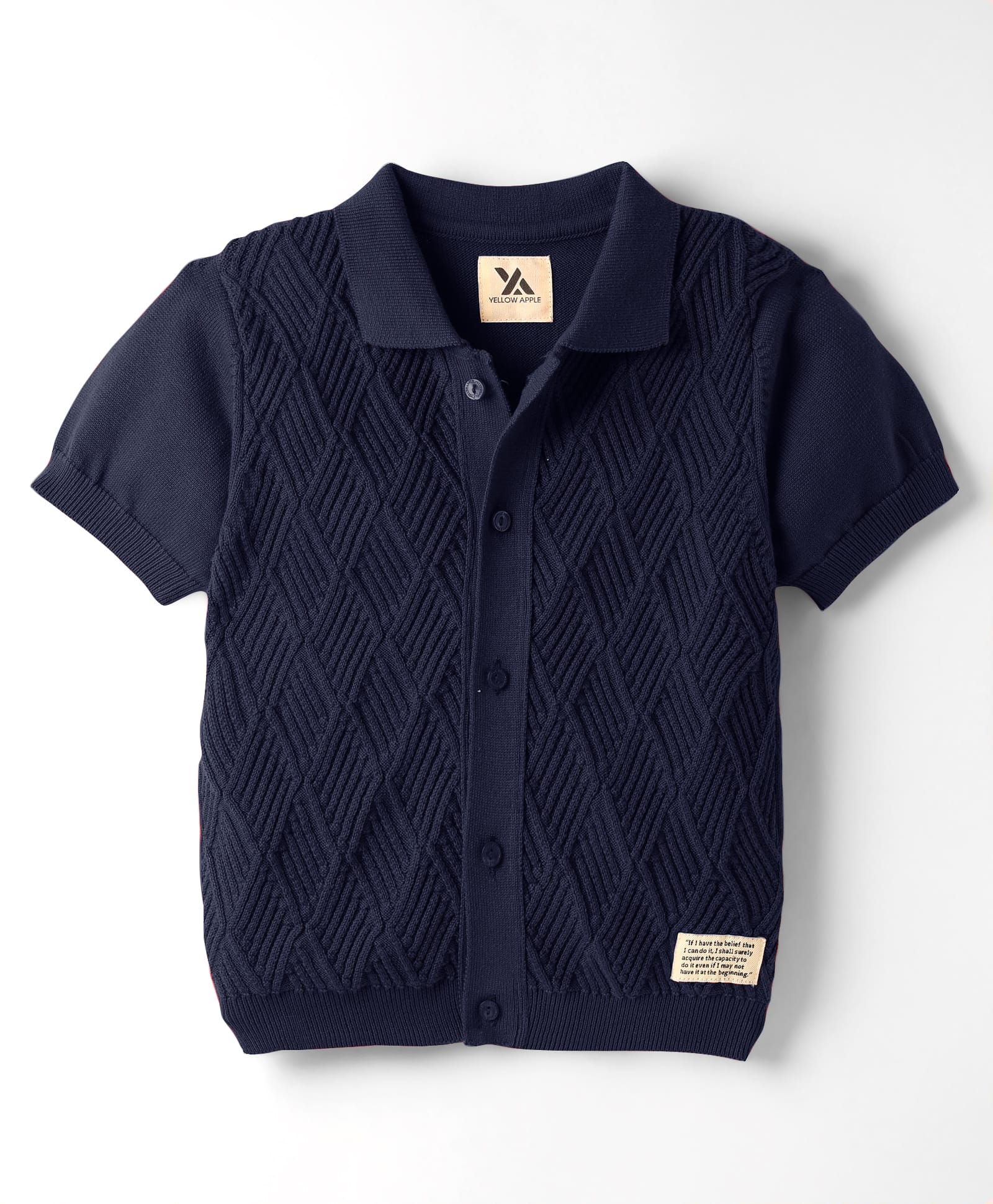 Yellow Apple Cotton Knit Half Sleeves Solid Color Shirt - Navy Blue-picture-31