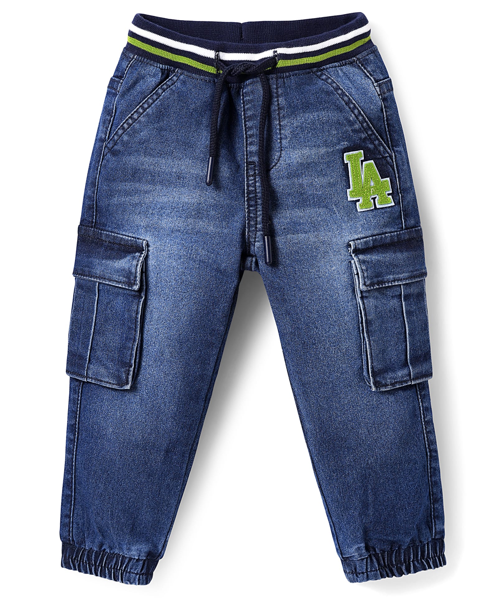 Babyhug Full Length Washed Denim Jeans with Stretch & Patch Detailing - Blue-picture-21