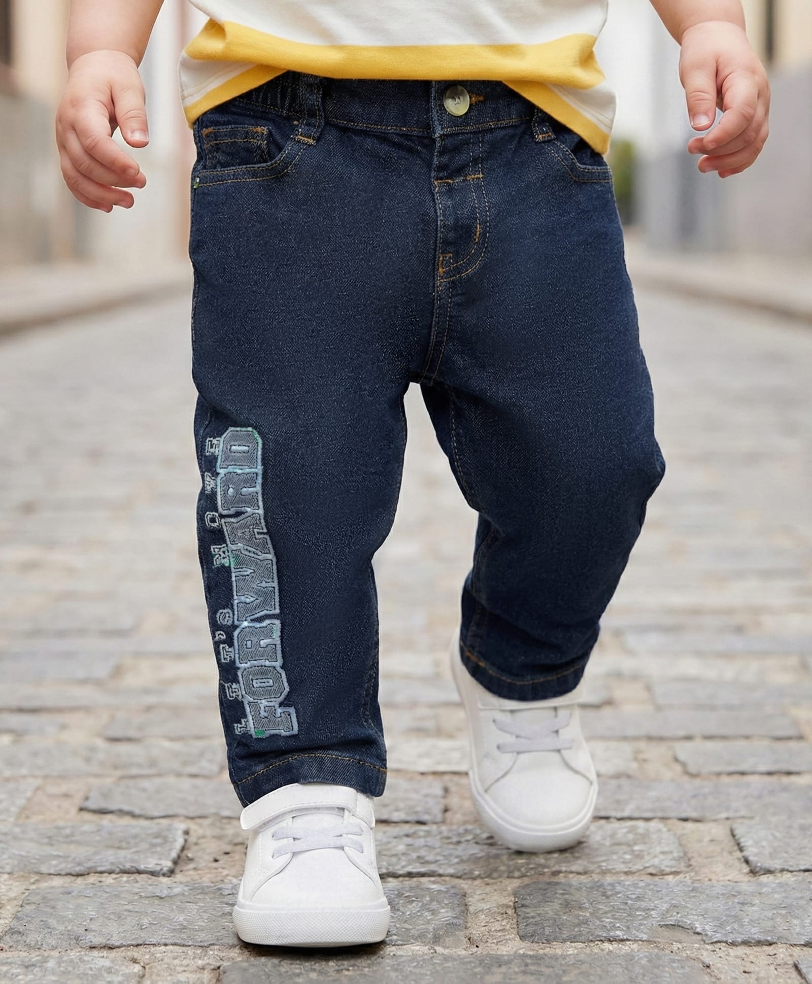 Babyoye Denim Full Length Jeans With Text Embroidery - Navy Blue-picture-22