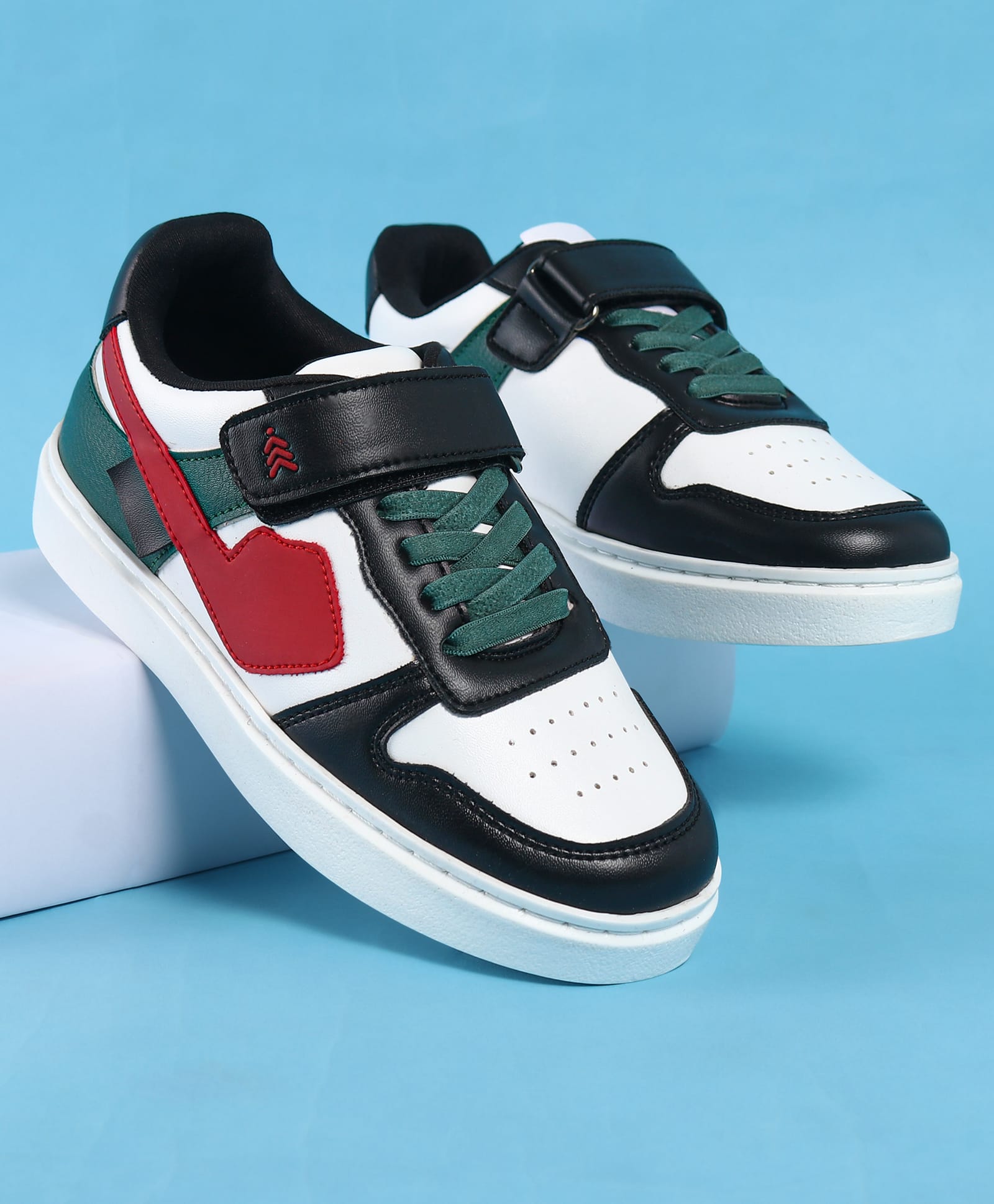 Pine Kids Casual Shoes with Velcro Closure - White & Green-image-43