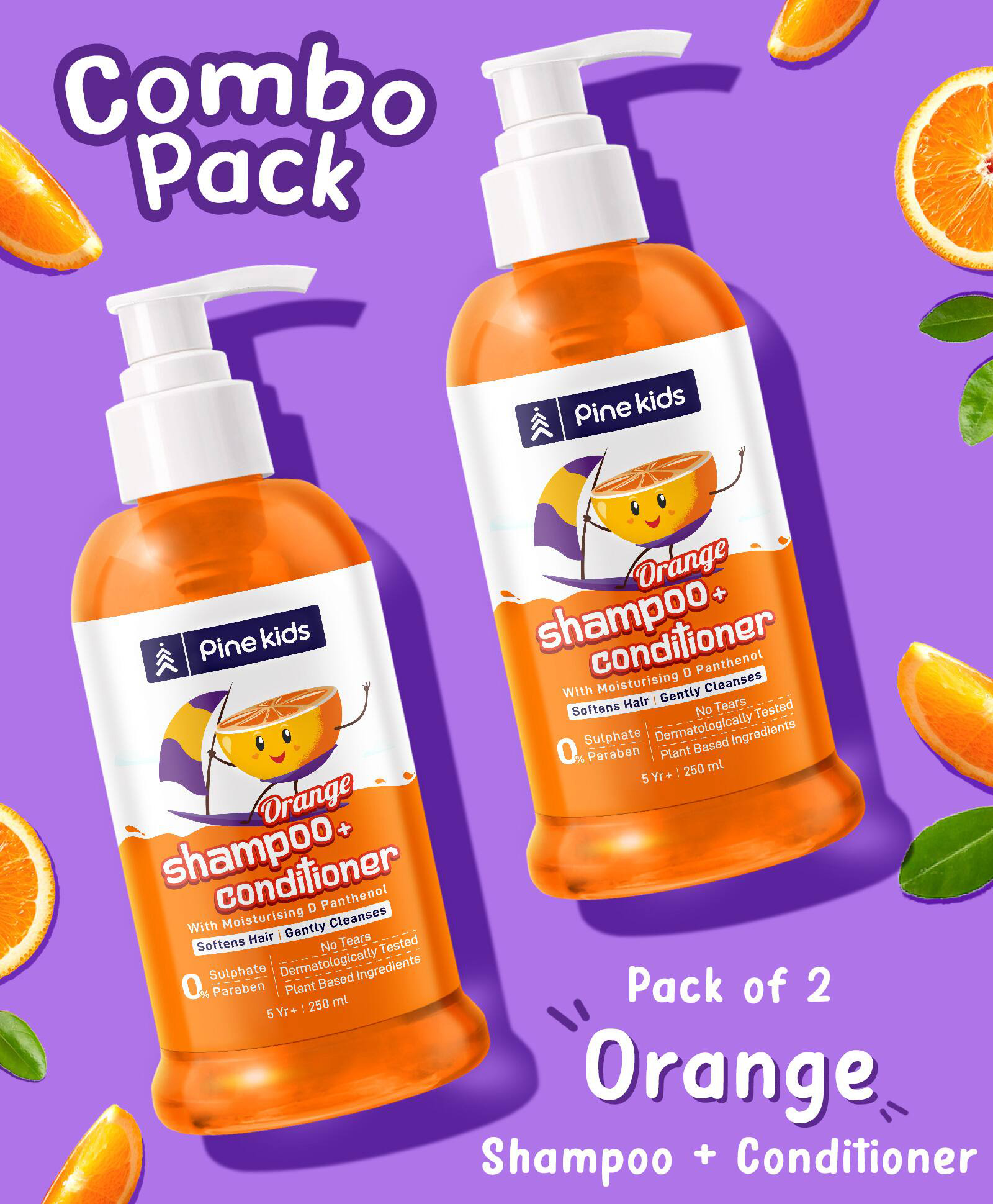 Pine Kids Sulphate & Paraben Free Green Orange Shampoo & Conditioner Pack of 2 - 250 ml-picture-26