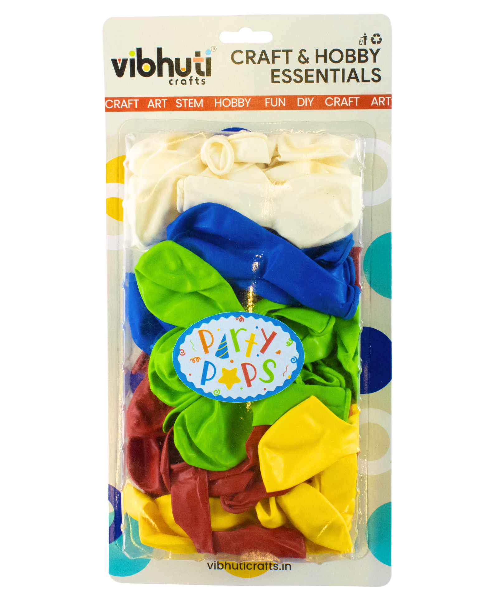 Vibhuti Crafts Party Pops - Standard Multicolored Balloons Pack of 50 | Assorted Balloons for Decoration, Party Balloons for Birthday, Girls' Party, Kids' Play, Christmas | (5 Colors)-image-44