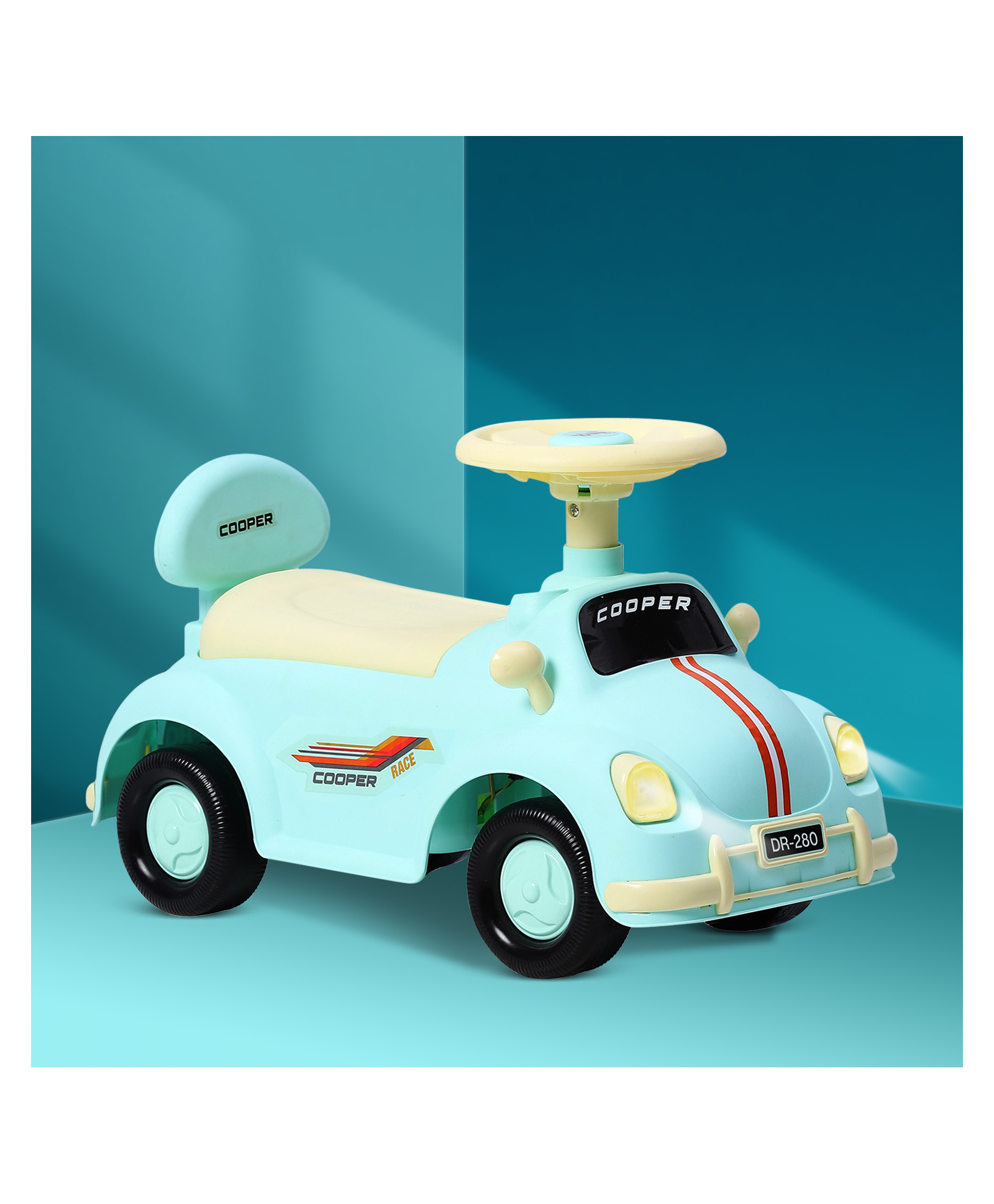 Dash Car Ride-On For Kids With Headlights Music Under Seat Storage Big Wheels And Push Handle Ideal Ride-On for 1+ Years Kids 20kg Capacity Durable Blue Baby Toy Car