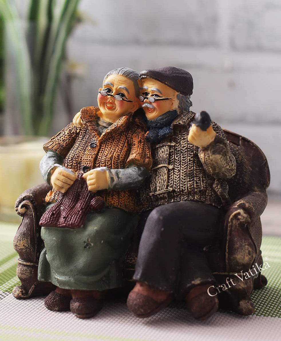 CraftVatika Dada Dadi Romantic Couple Miniatures Grand Parents on Sofa Statue Showpiece For Home Décor-image-5