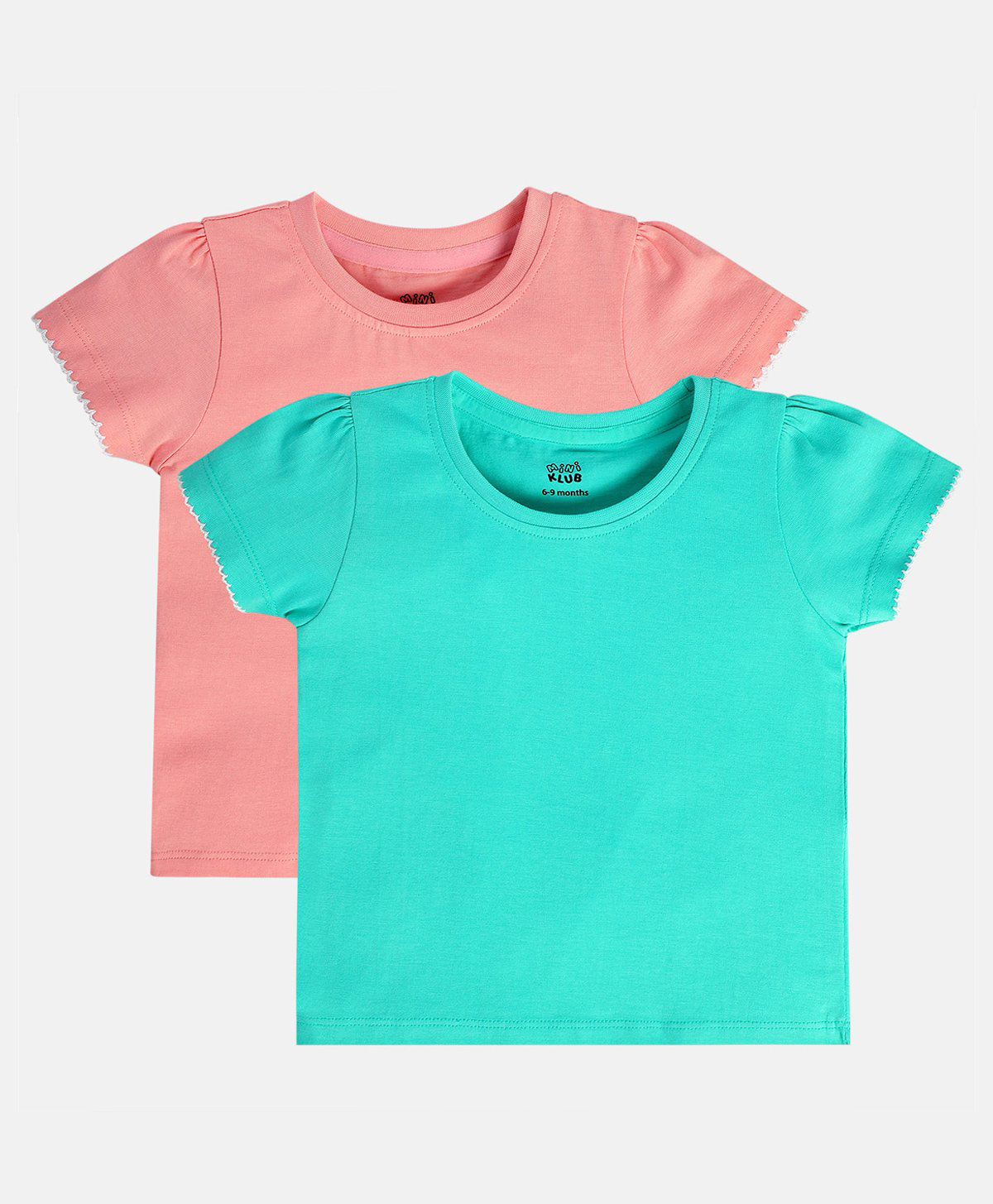 MINI KLUB Cotton Pack Of 2 Half Sleeves Solid Tops - Pink & Blue-picture-22