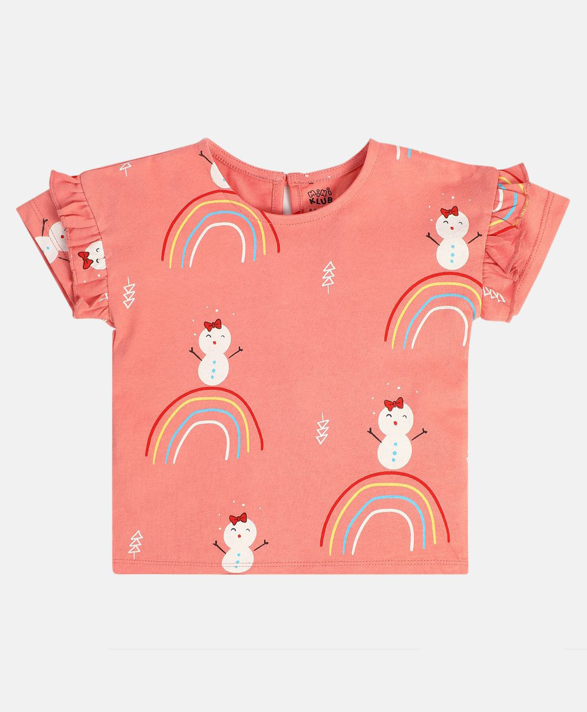 MINI KLUB Cotton Half Sleeves Rainbow & Snow Man Printed Top - Pink-picture-14