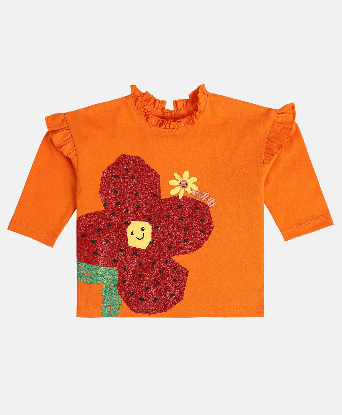MINI KLUB Cotton Full Sleeves Floral Printed Top - Orange-picture-34