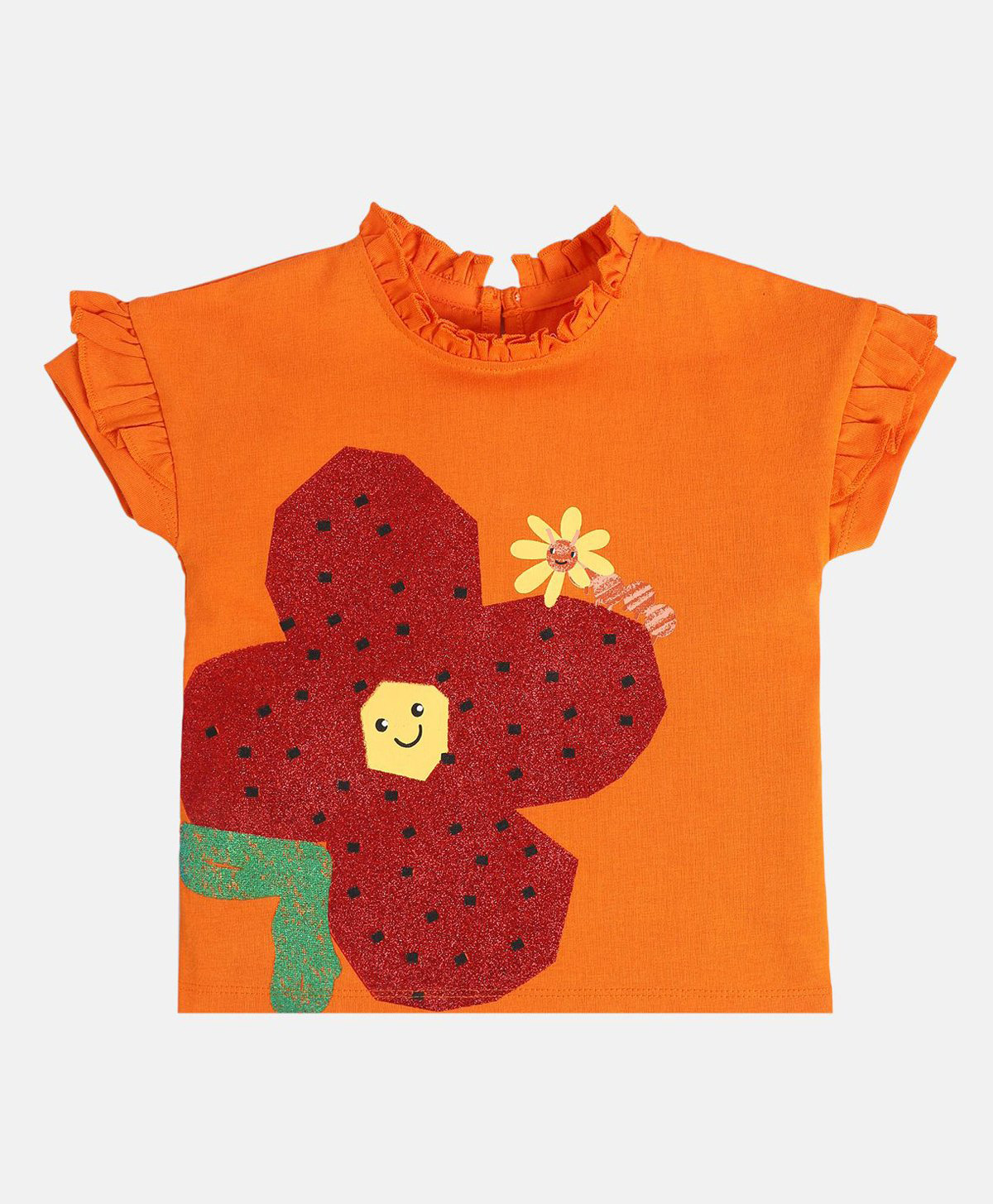 MINI KLUB Cotton Half Sleeves Floral Printed Top - Orange-picture-40