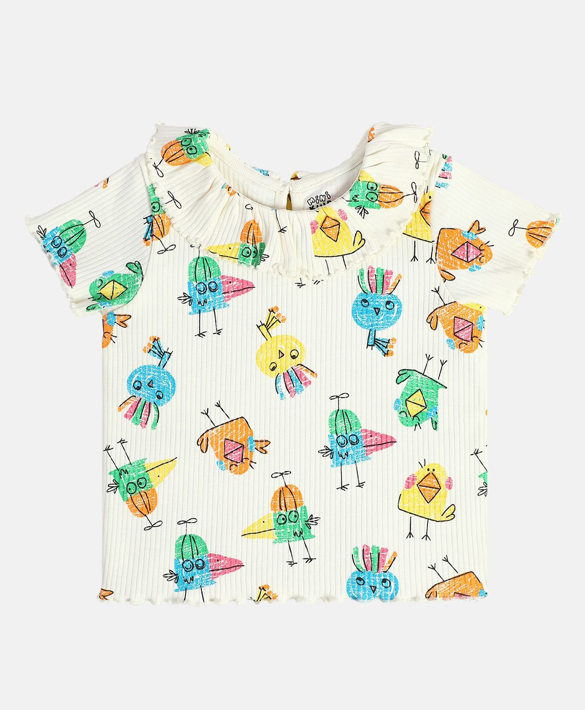 MINI KLUB Cotton Half Sleeves Cartoons Printed Top - Marshmallow-picture-38