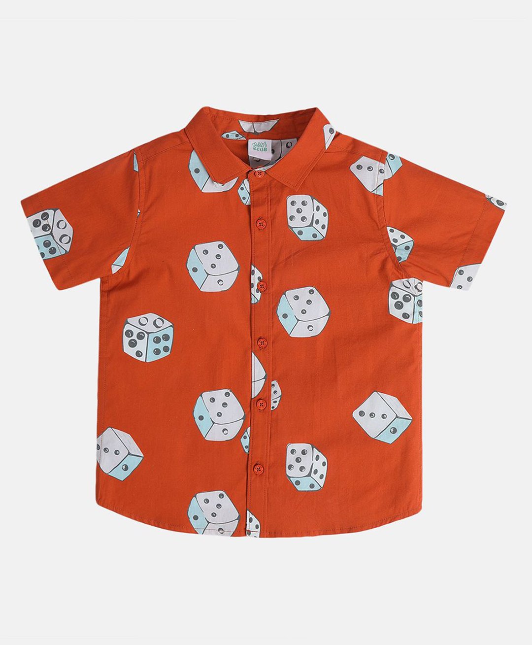 MINI KLUB Cotton Half Sleeves Dice Printed Shirt - Orange-picture-20