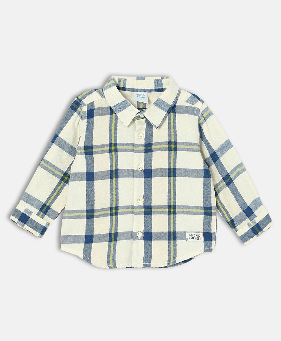 MINI KLUB Cotton Full Sleeves Checked & In The Wild Text Printed Shirt - White-image-21
