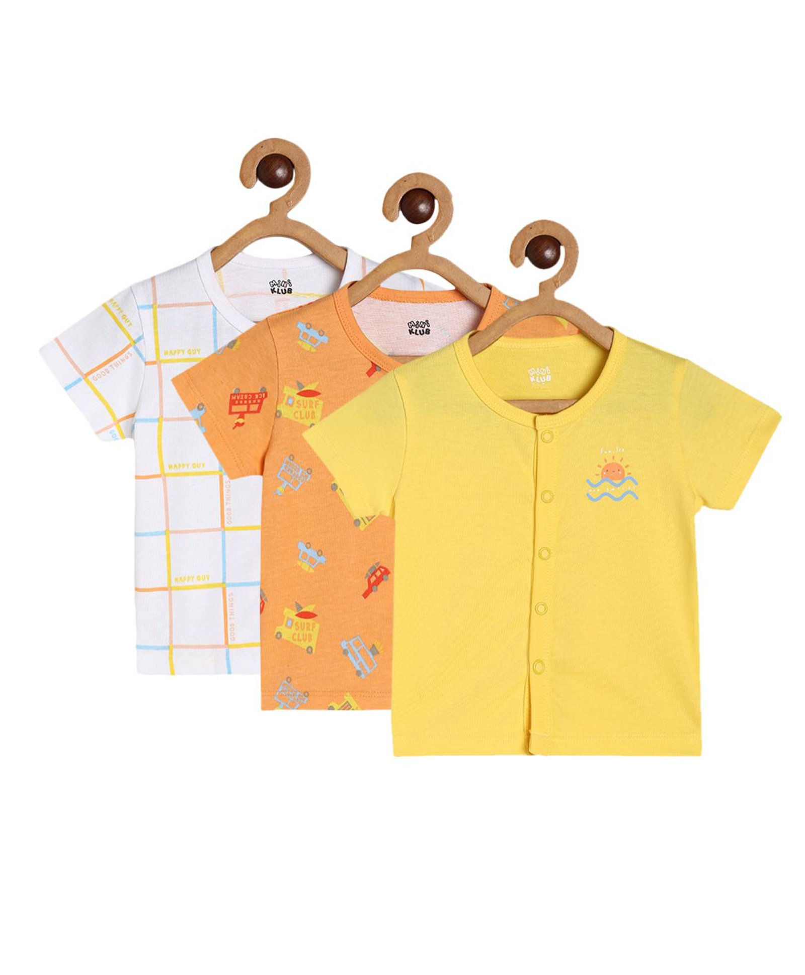 MINI KLUB Cotton Pack Of 3 Half Sleeves Checked & Sun Printed Jhablas - Orange Yellow & White-picture-24