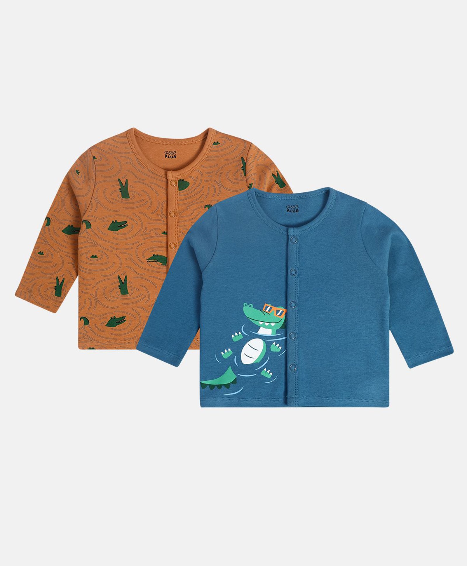 MINI KLUB Cotton Pack Of 2 Full Sleeves Crocodile Printed Jhablas - Brown & Blue-picture-10