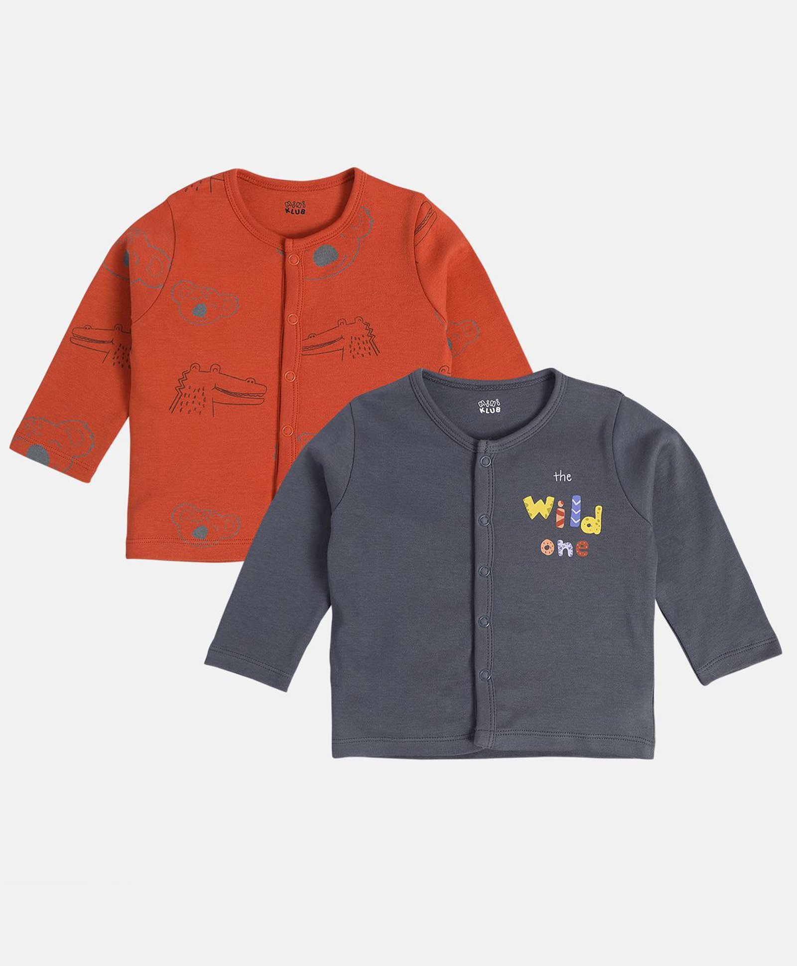 MINI KLUB Cotton Pack Of 2 Full Sleeves Crocodile & The Wild One Text Printed Jhablas - Red & Grey-image-27