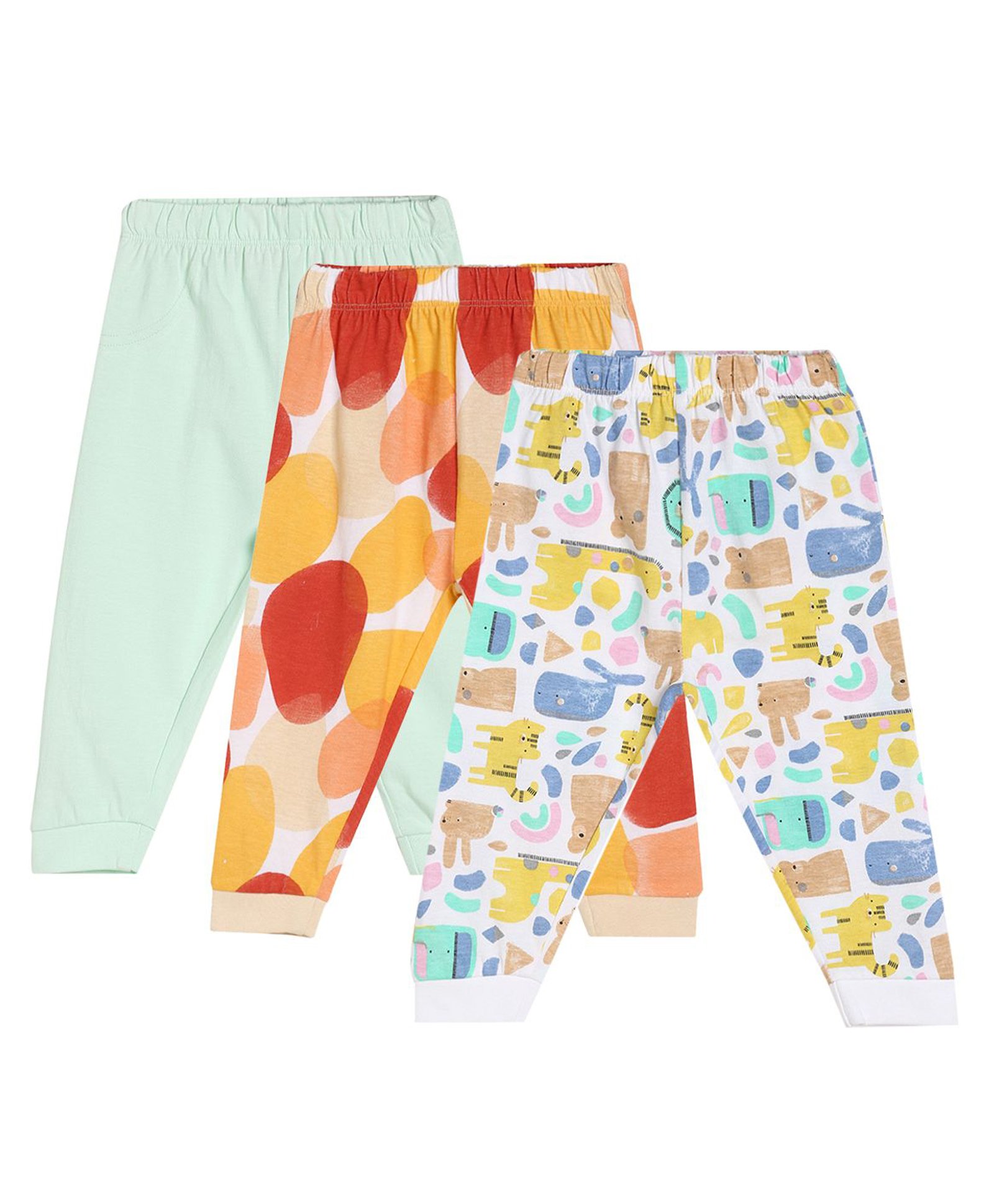 MINI KLUB Cotton Pack Of 3 Solid & Abstract Printed Pajamas - Blue Coral & White-picture-9