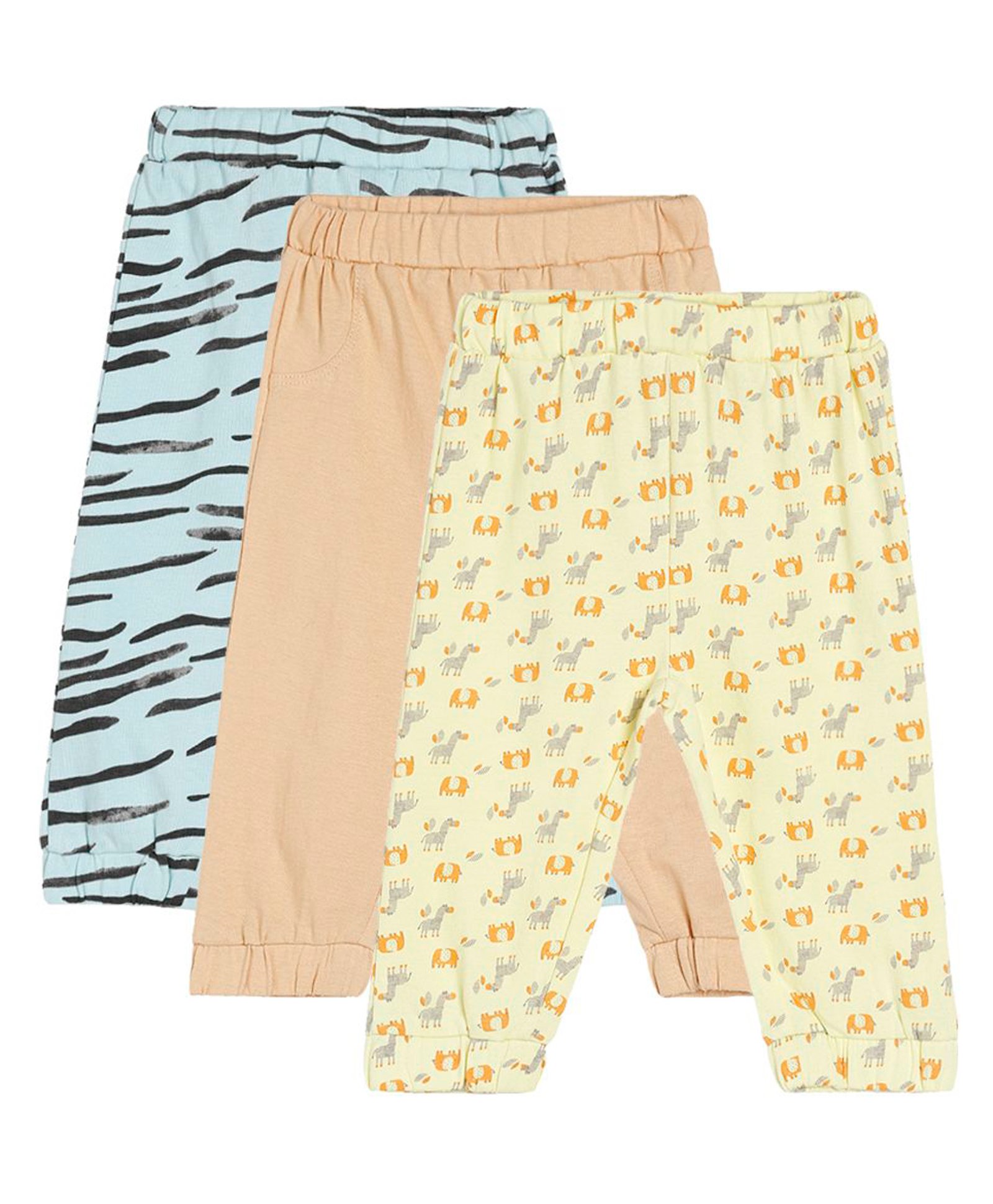 MINI KLUB Cotton Pack Of 3 Solid & Animal Printed Pajamas - Blue Brown & Yellow-picture-24