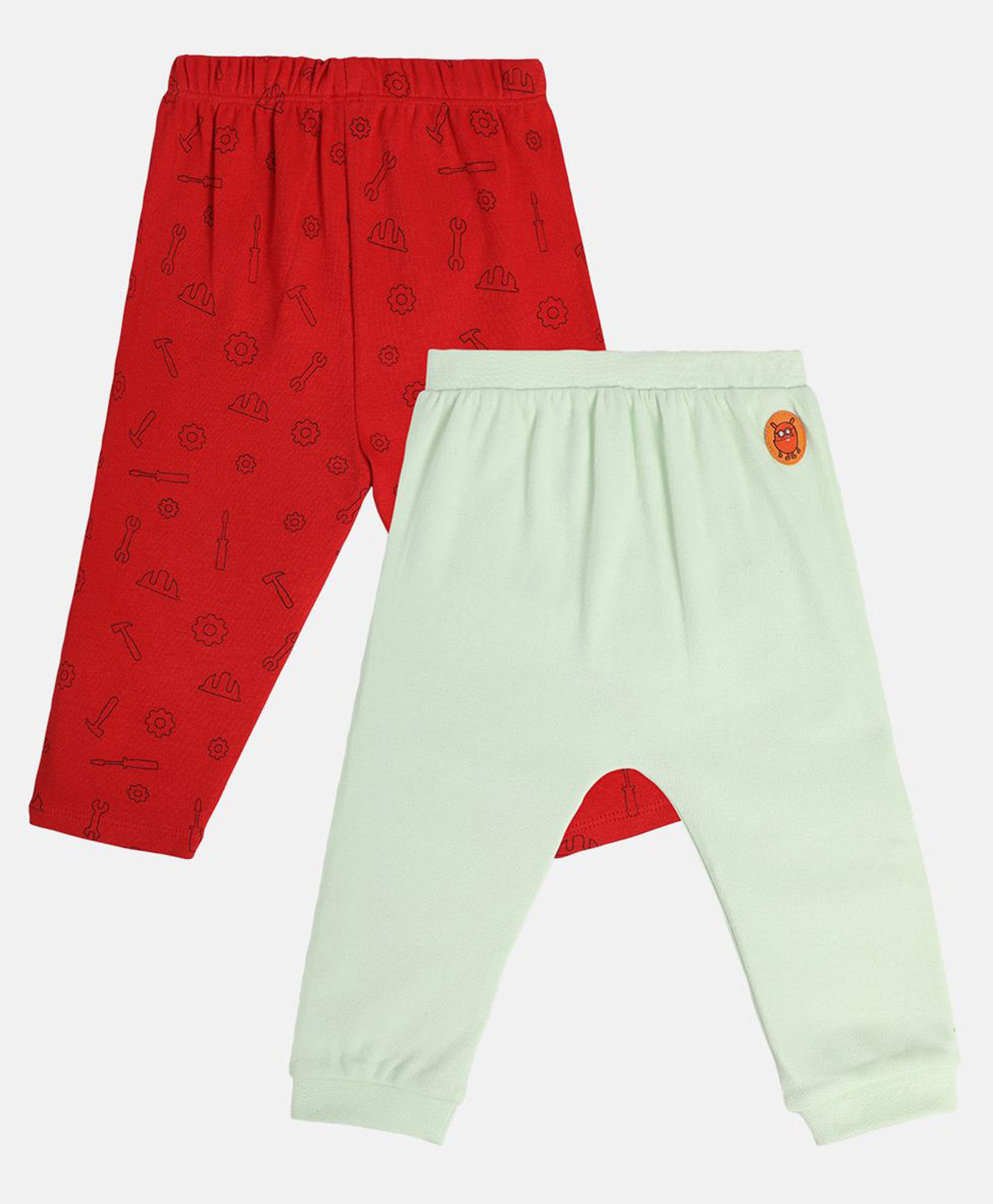 MINI KLUB Cotton Pack Of 2 Solid & Hammer Printed Pajamas - Red & Mint Green-picture-25
