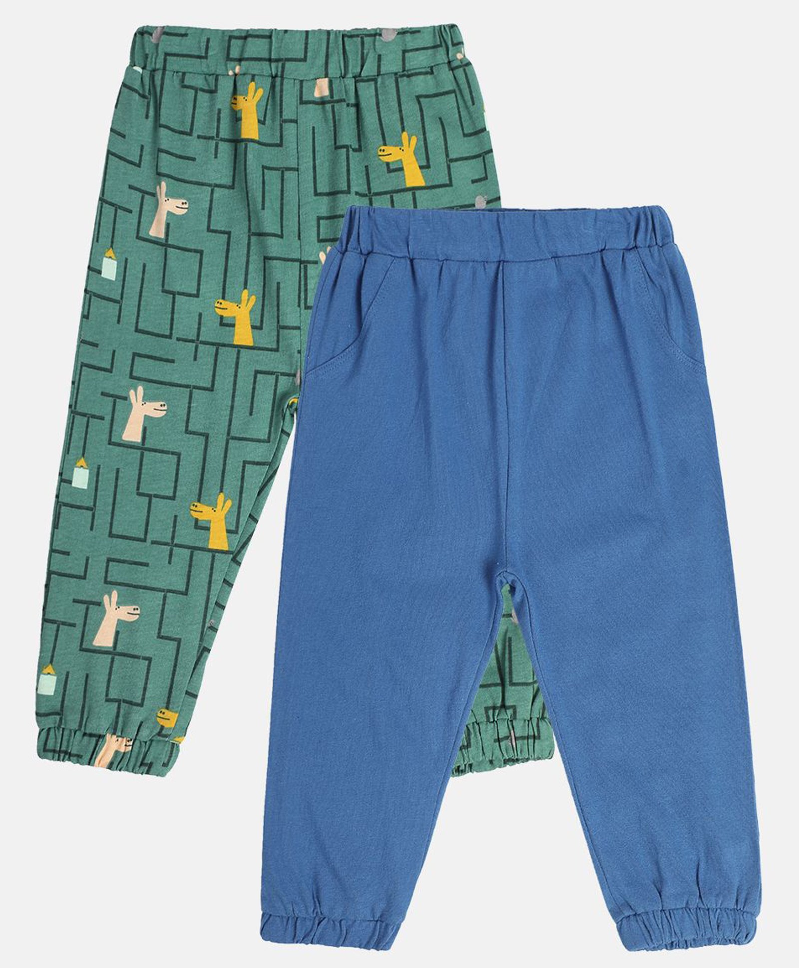 MINI KLUB Cotton Pack Of 2 Solid & Deer Printed Pajamas - Green & Blue-picture-27