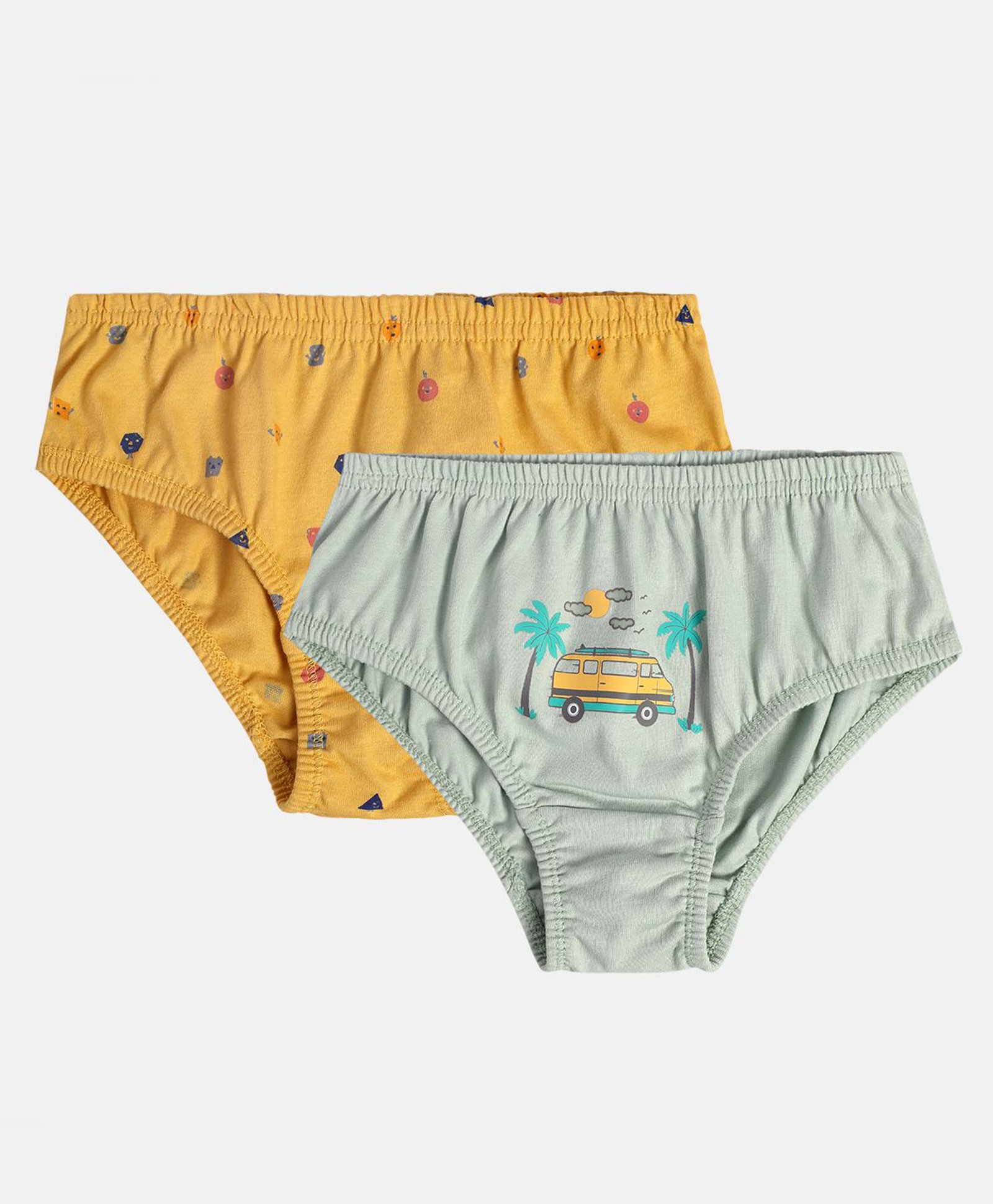 MINI KLUB Cotton Pack Of 2 Apples & Bus Printed Briefs - Orange & Light Green-image-37